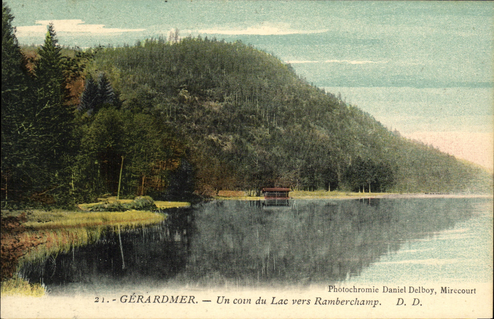 POSTAL Gerardmer de la VENDIMIA un lago de la esquina hacia Ramberchamp