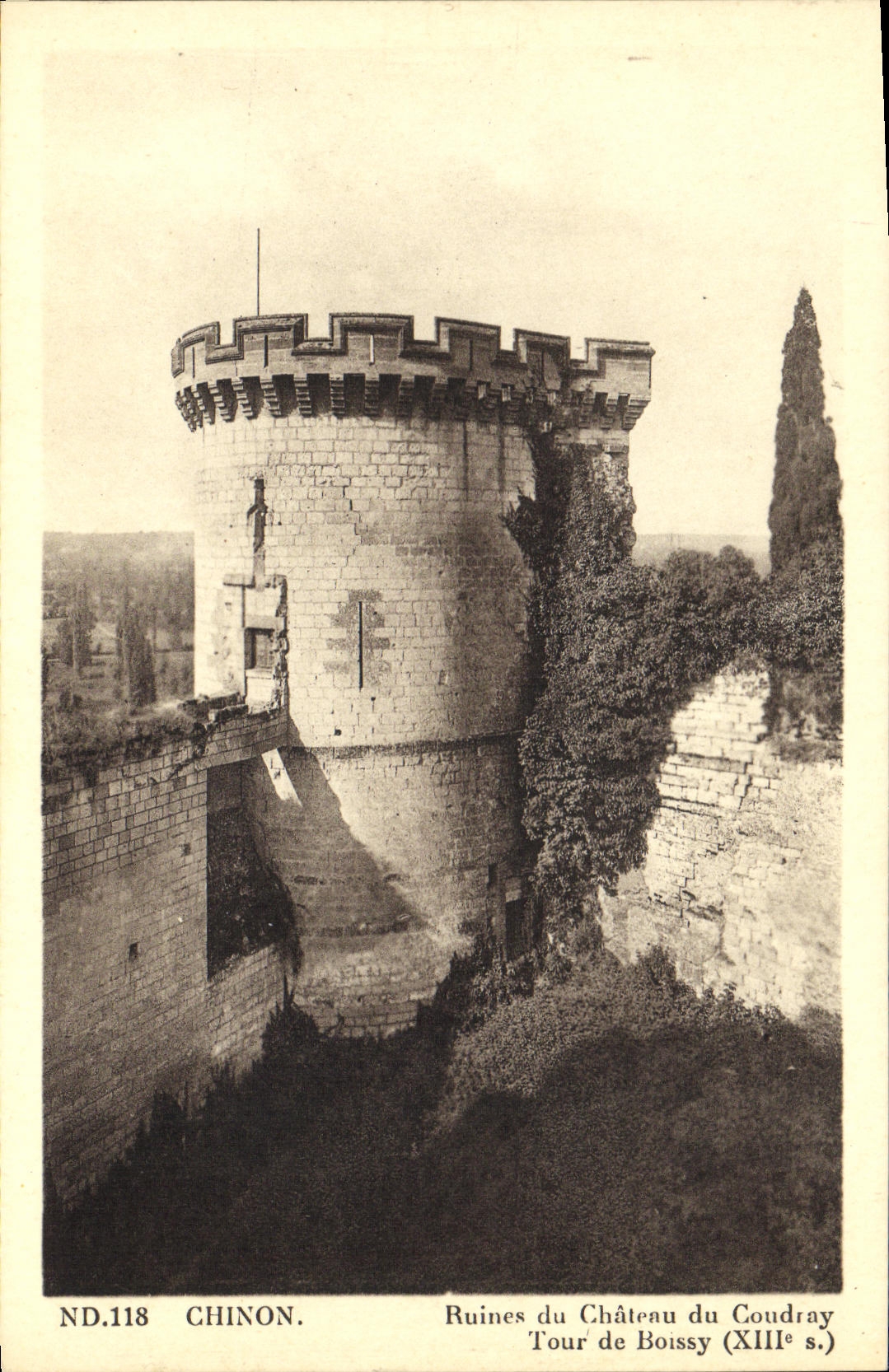 VINTAGE POSTCARD Chinon Ruins of the Castle of Coudray