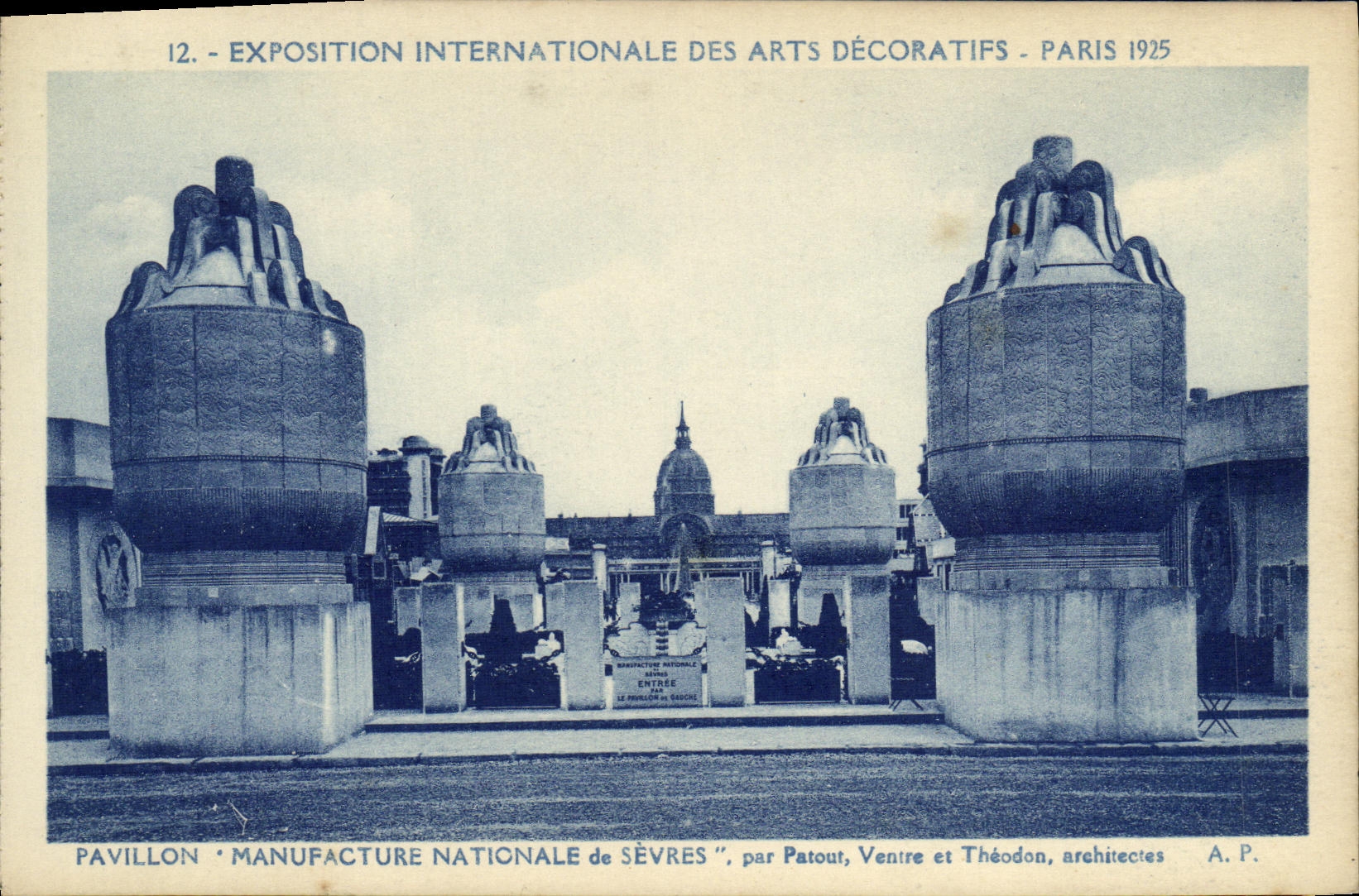 La exposición internacional de la POSTAL de la VENDIMIA de los artes decorativos París Pavillon fabrica 1925