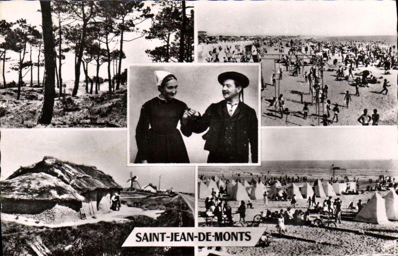 CPM Saint Jean De Monts plage Foret Bourine et costume maraichin