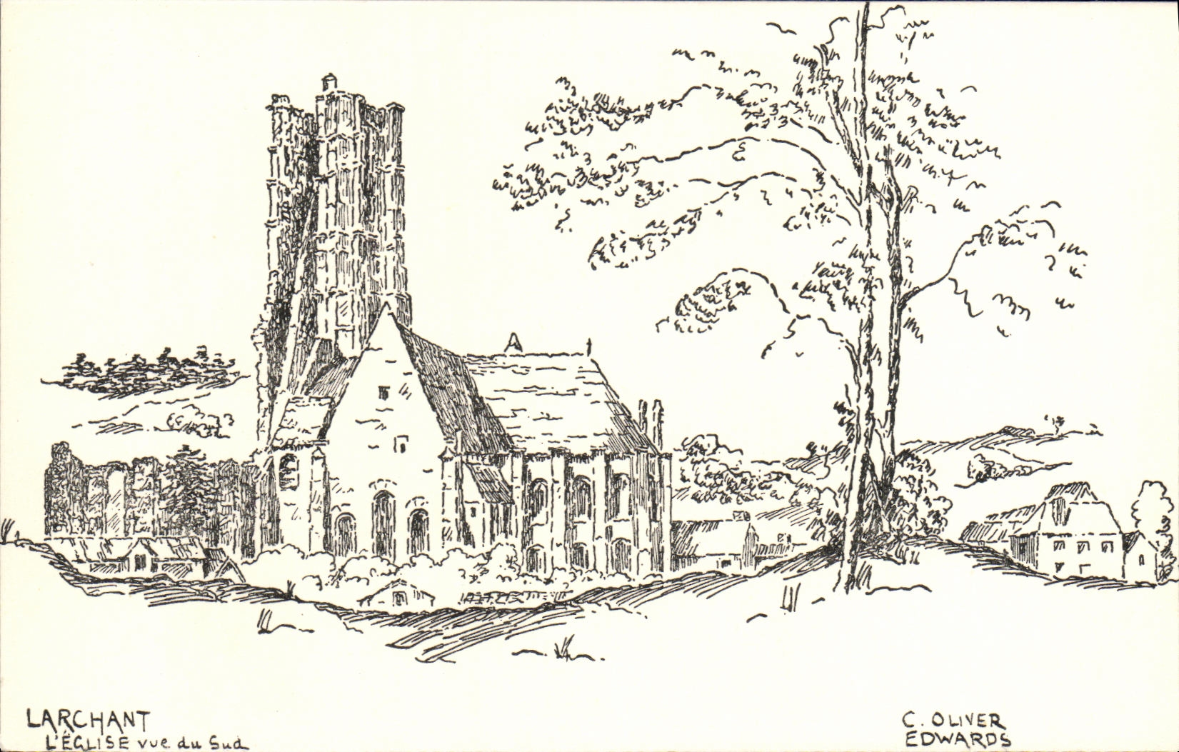 VINTAGE POSTCARD Larchant the Church Seen Of the South