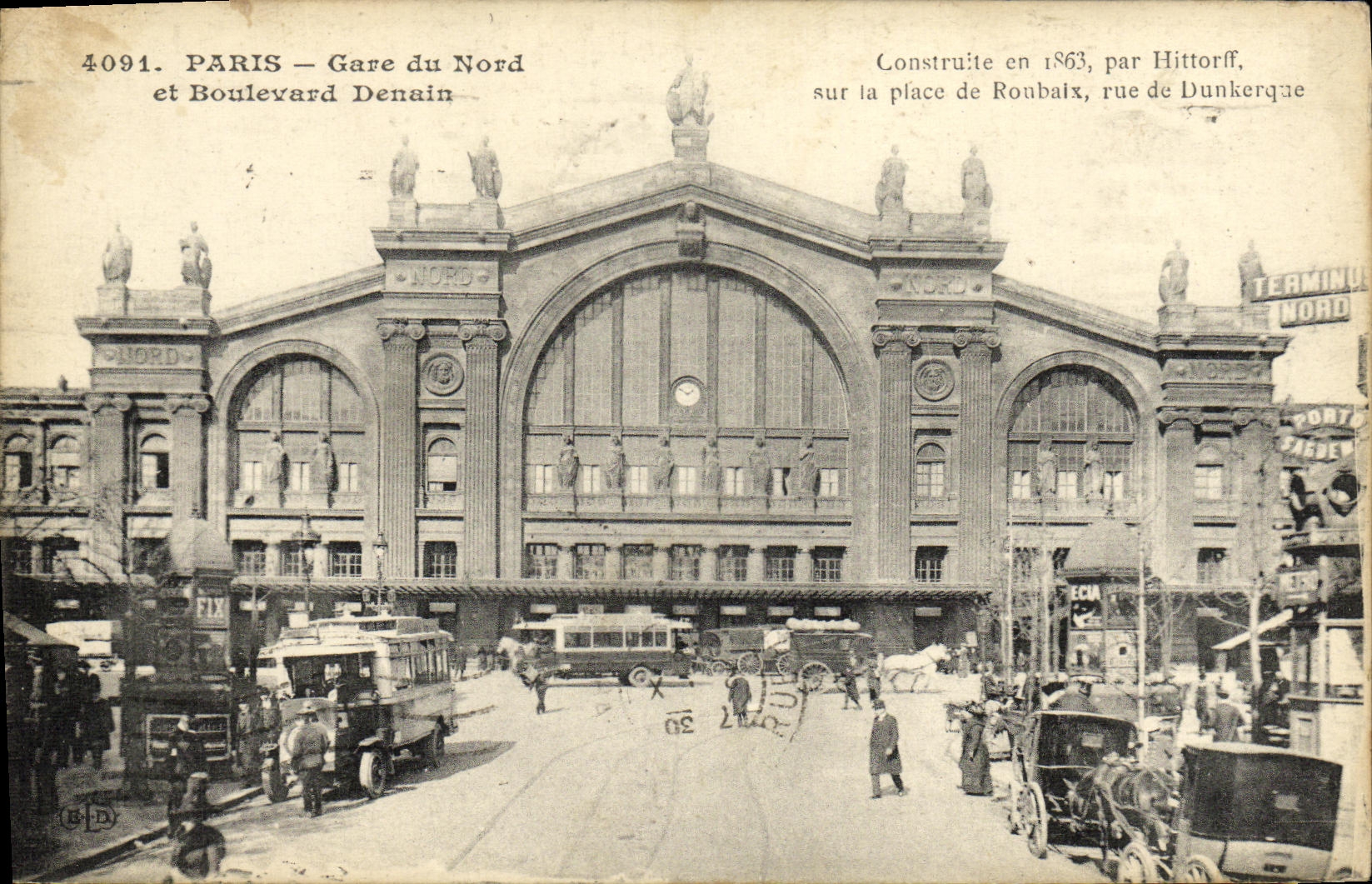 CPA Paris Gare Du Nord Et Boulevard Denain