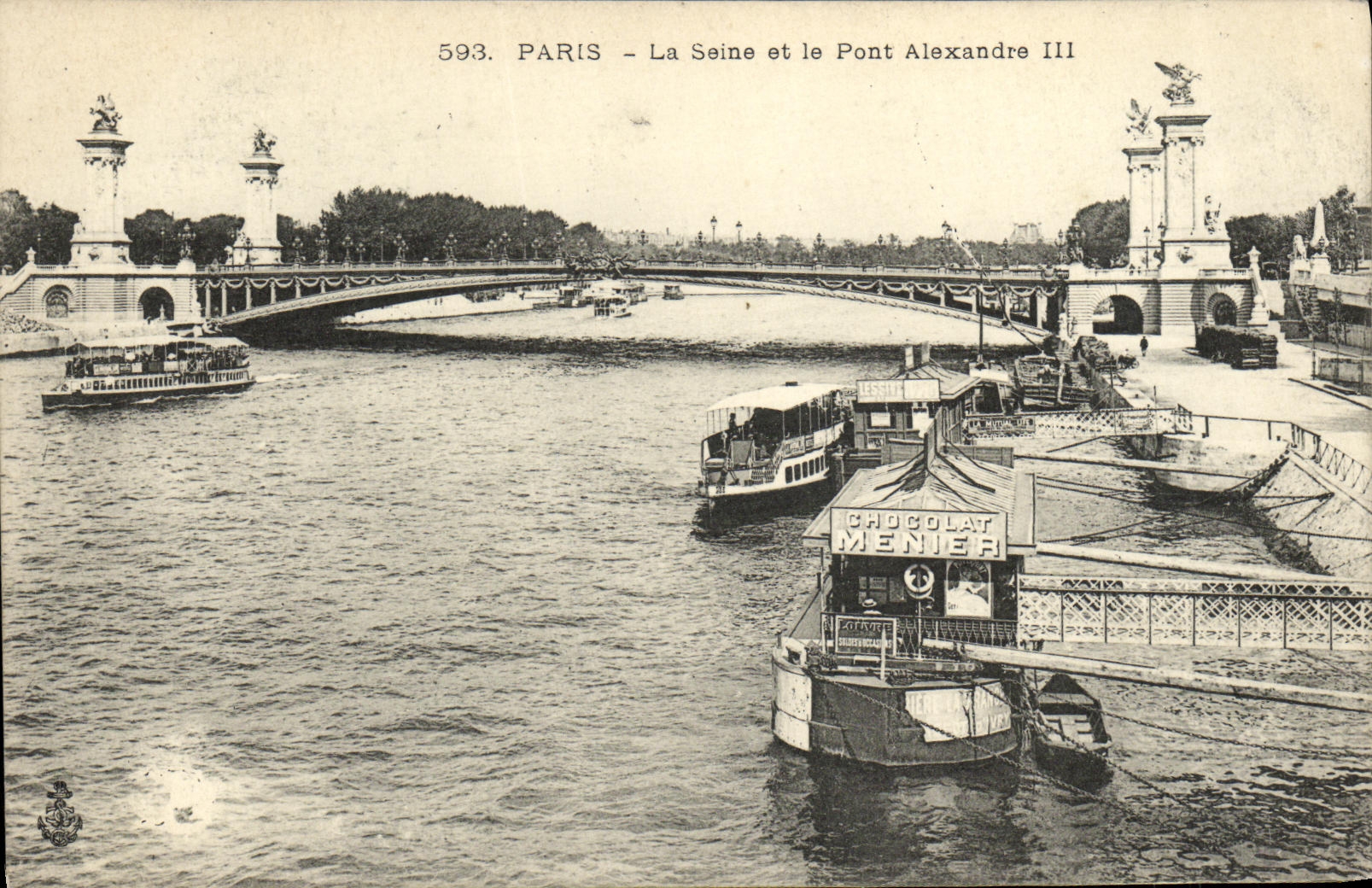 VINTAGE POSTCARD Paris the Seine And the Bridge Alexandre III Boat Barge