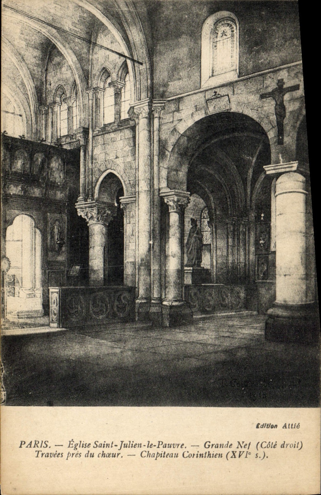 CPA Paris Eglise Saint Julien le Pauvre La nef Travees pres du choeur Chapiteau corinthien 