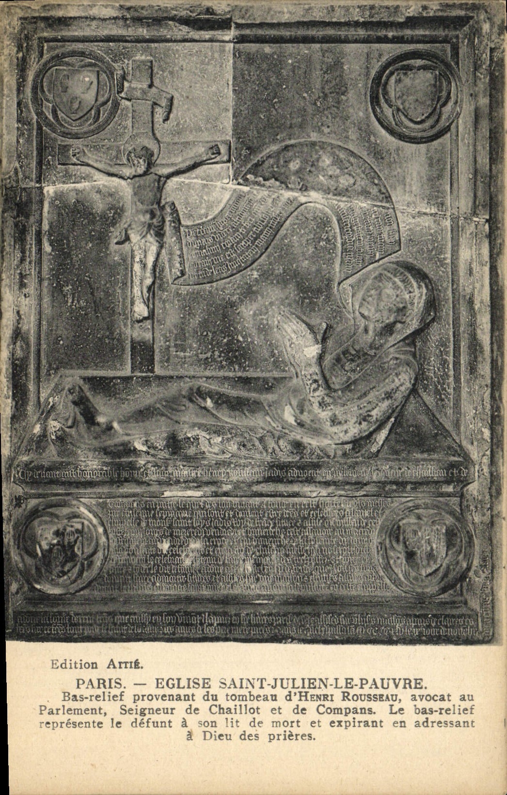 CPA Paris Saint Julien Le Pauvre Eglise Bas relief du tombeau d'Henri Rousseau