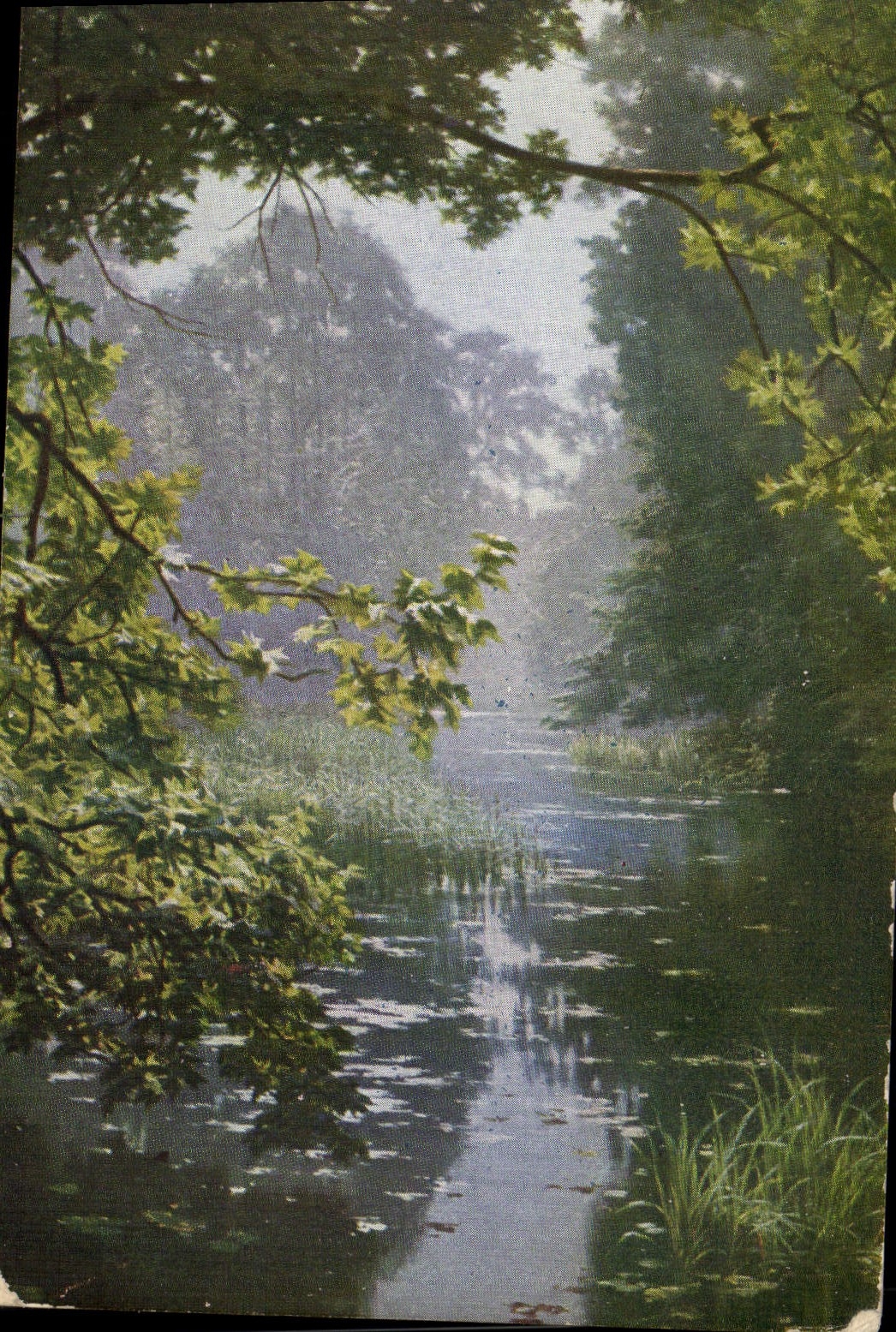 VINTAGE POSTCARD Villeneuve the pond the metin in fogs