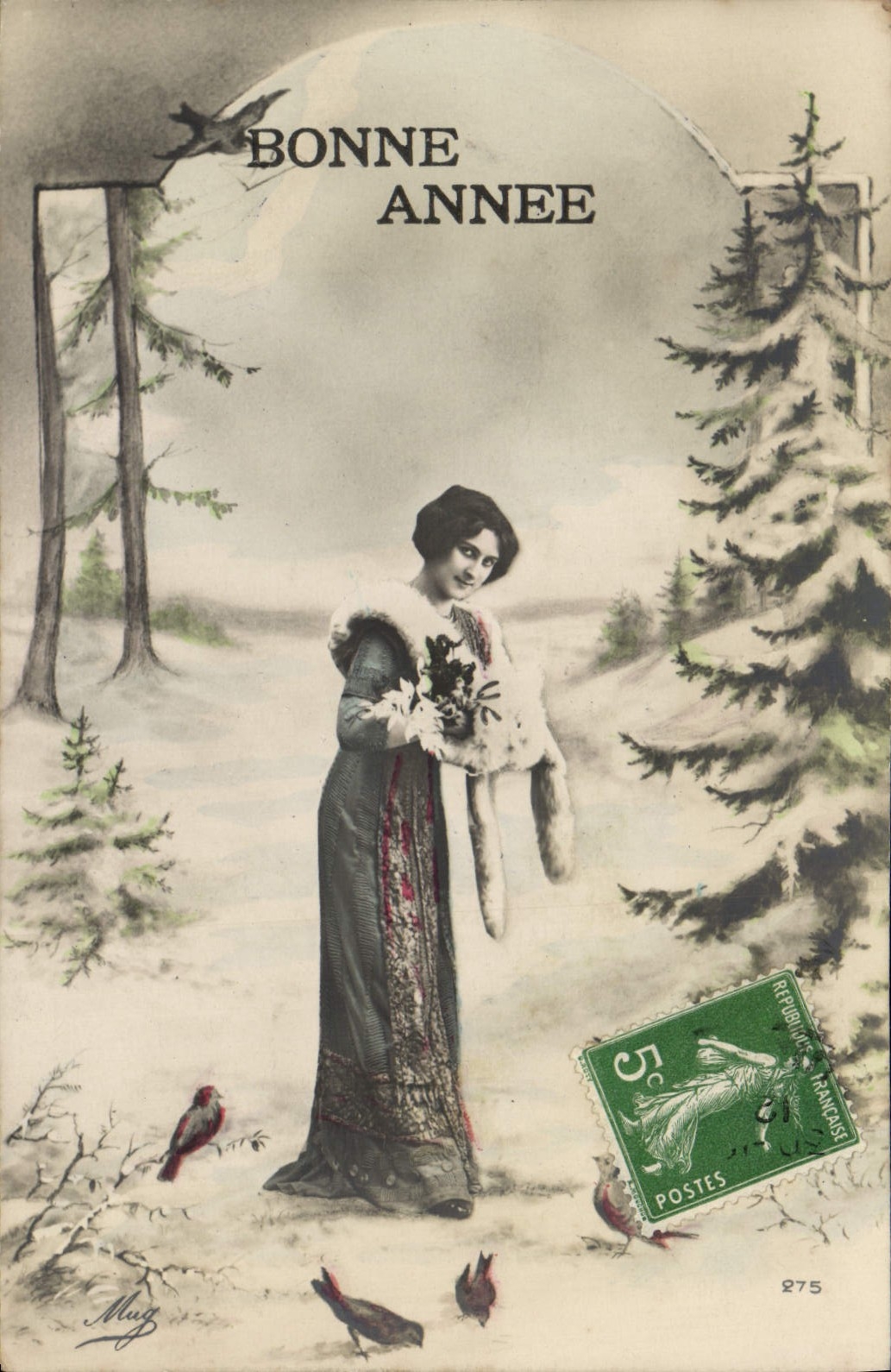 CPA Bonne Annee Femme