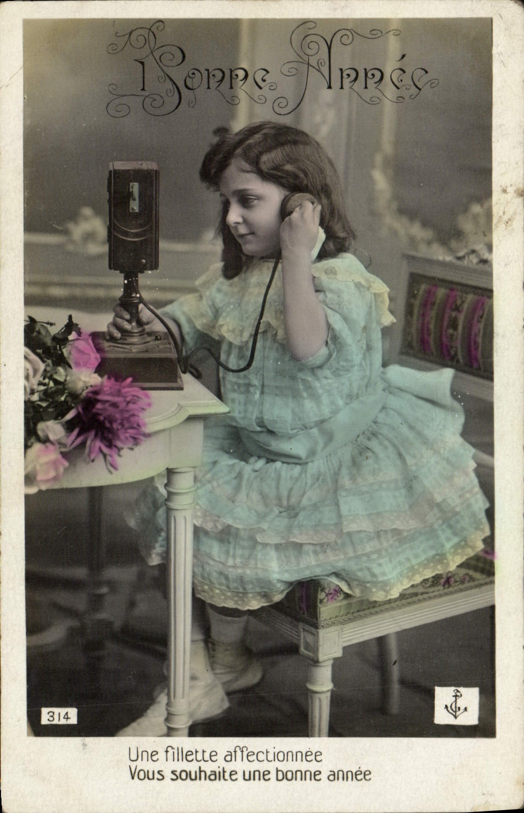 CPA Bonne Annee Enfant Telephone 