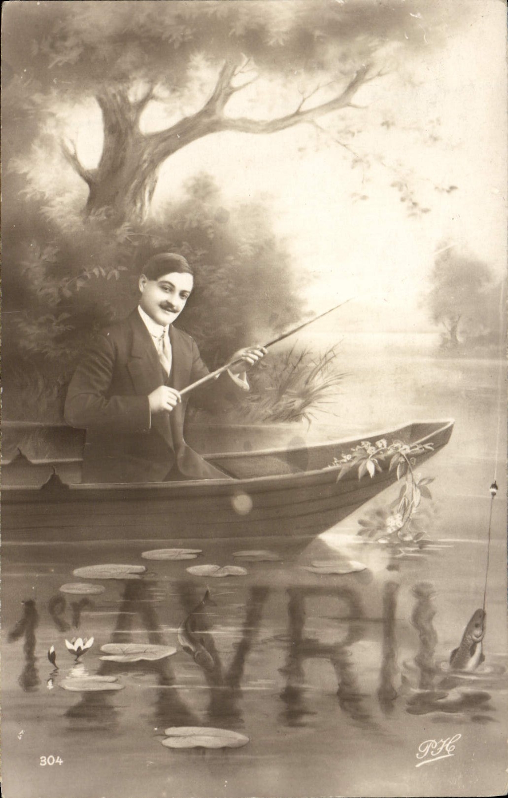 VINTAGE POSTCARD Fantasy Man in the boat