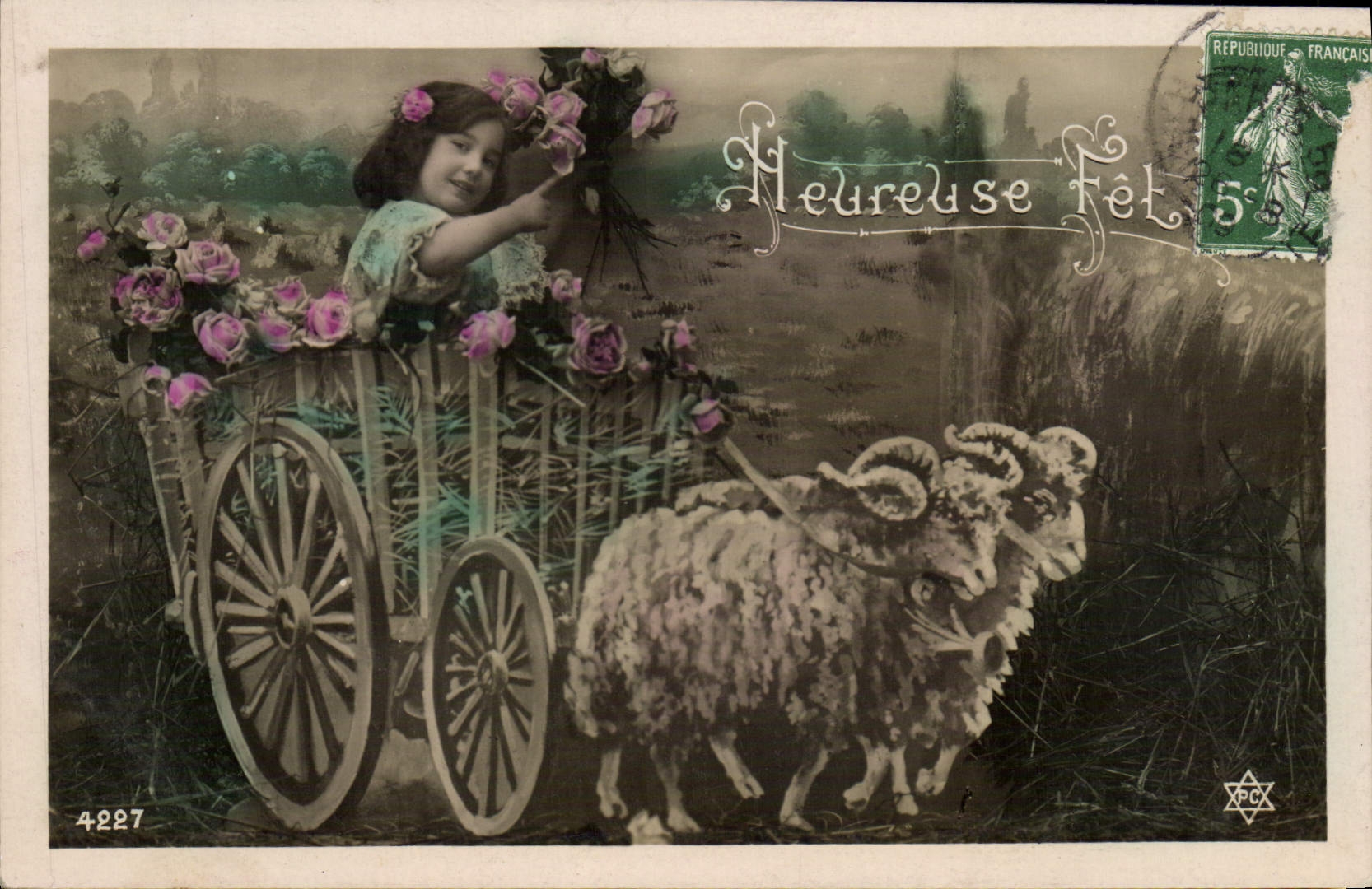 VINTAGE POSTCARD Happy Festival Child Sheep