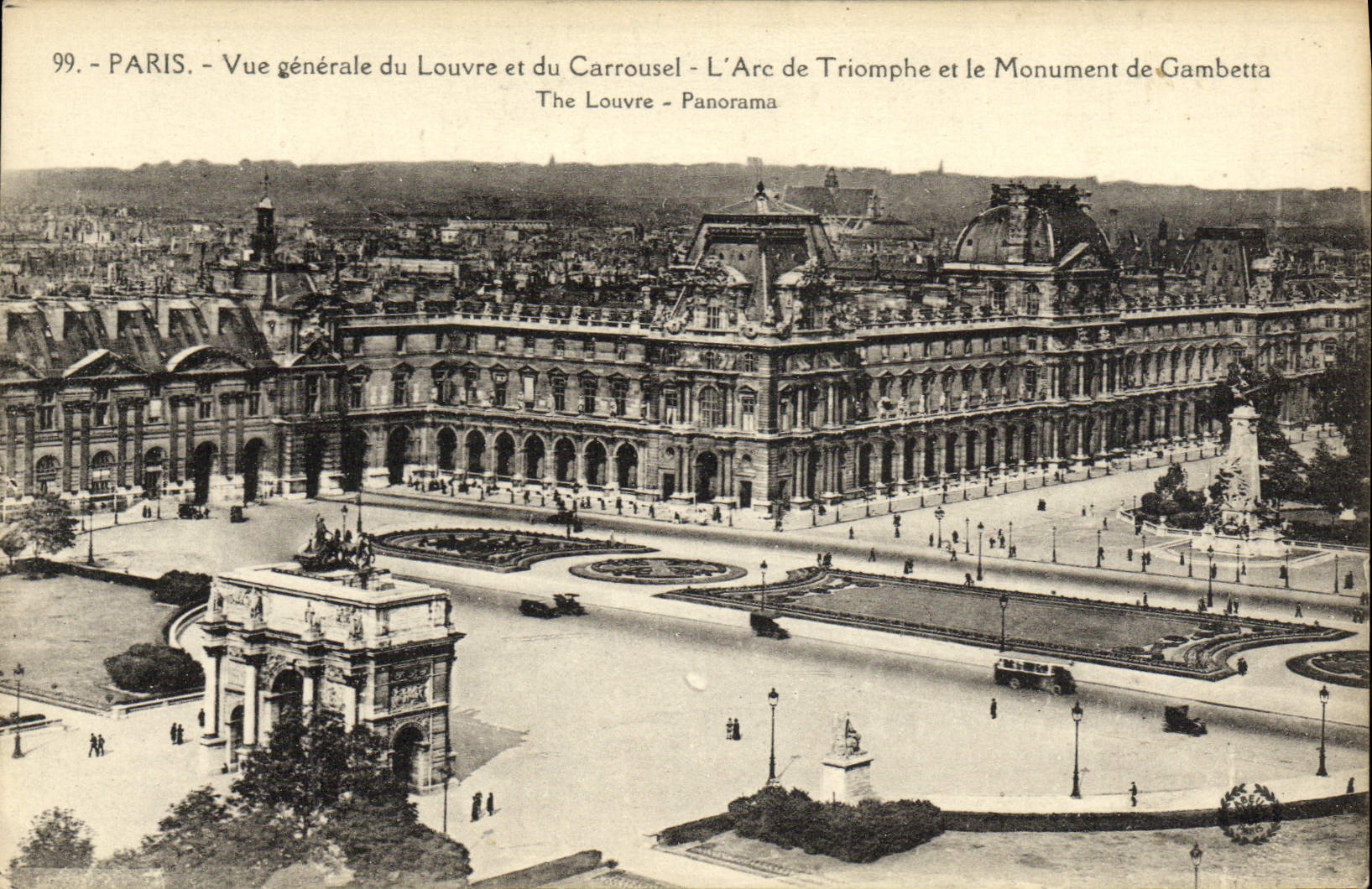 Opinión de París de la POSTAL de la VENDIMIA de la lumbrera y el carrusel Arc de Triomphe y el monumento de Gambetta