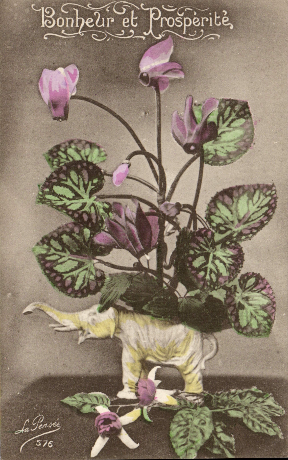 CPA Bonheur et Properite Fleurs Elephant