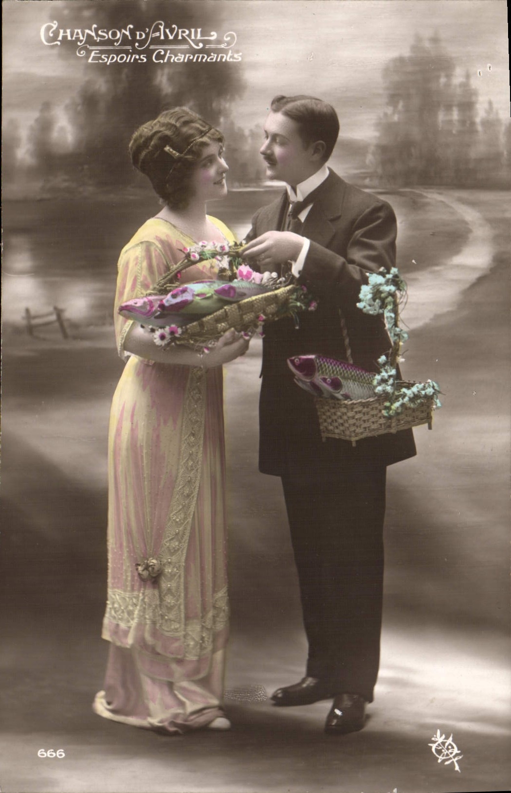 VINTAGE POSTCARD Fantasy Song of Charming Hopes April Poisson Woman