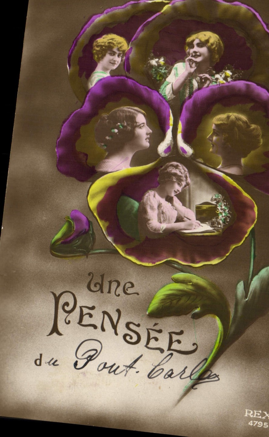 CPA Fantaisie Femmes Pensee Fleurs 
