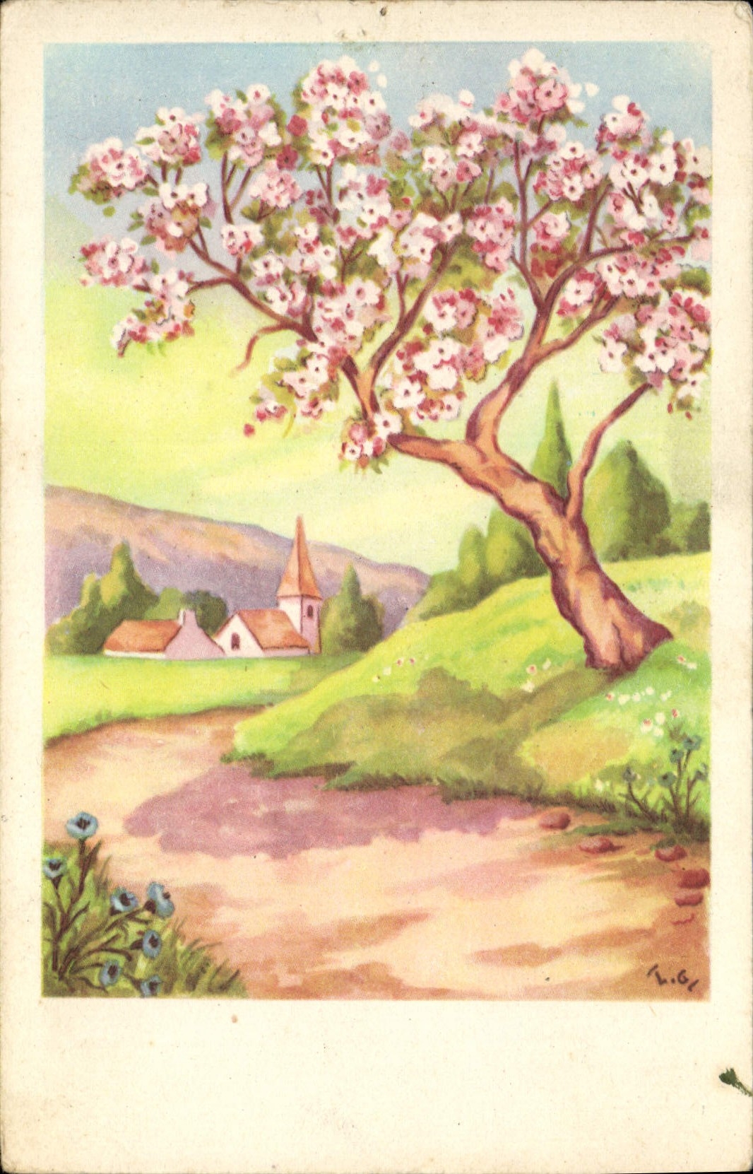 CPA Fantaisie Arbre Fleuri