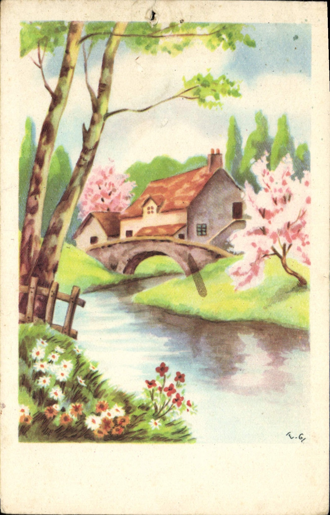 VINTAGE POSTCARD Happy New Year Windmill Horseshoe