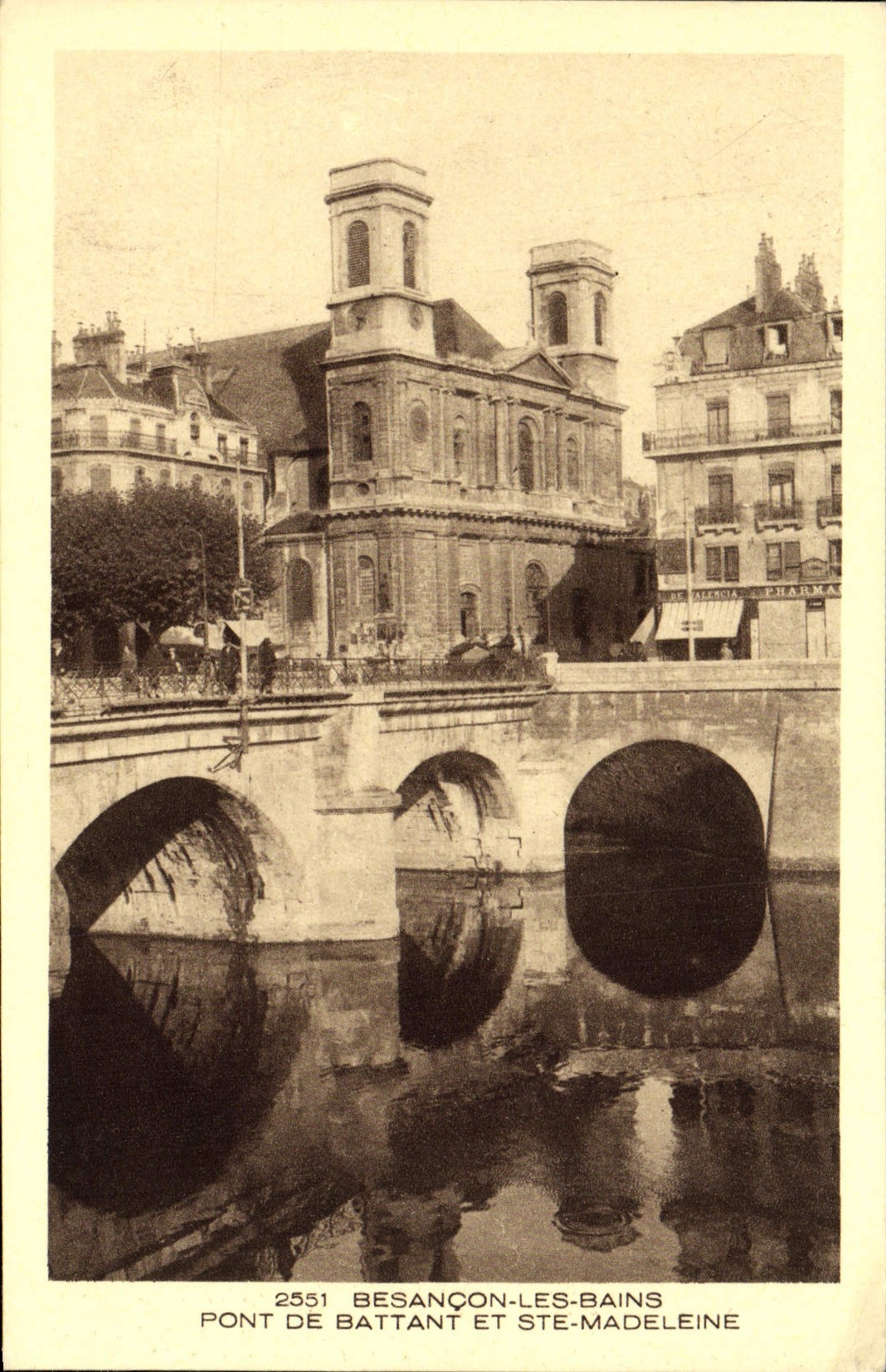 VINTAGE POSTCARD Besancon les Bains Bridge of Leaf and co. Madeleine