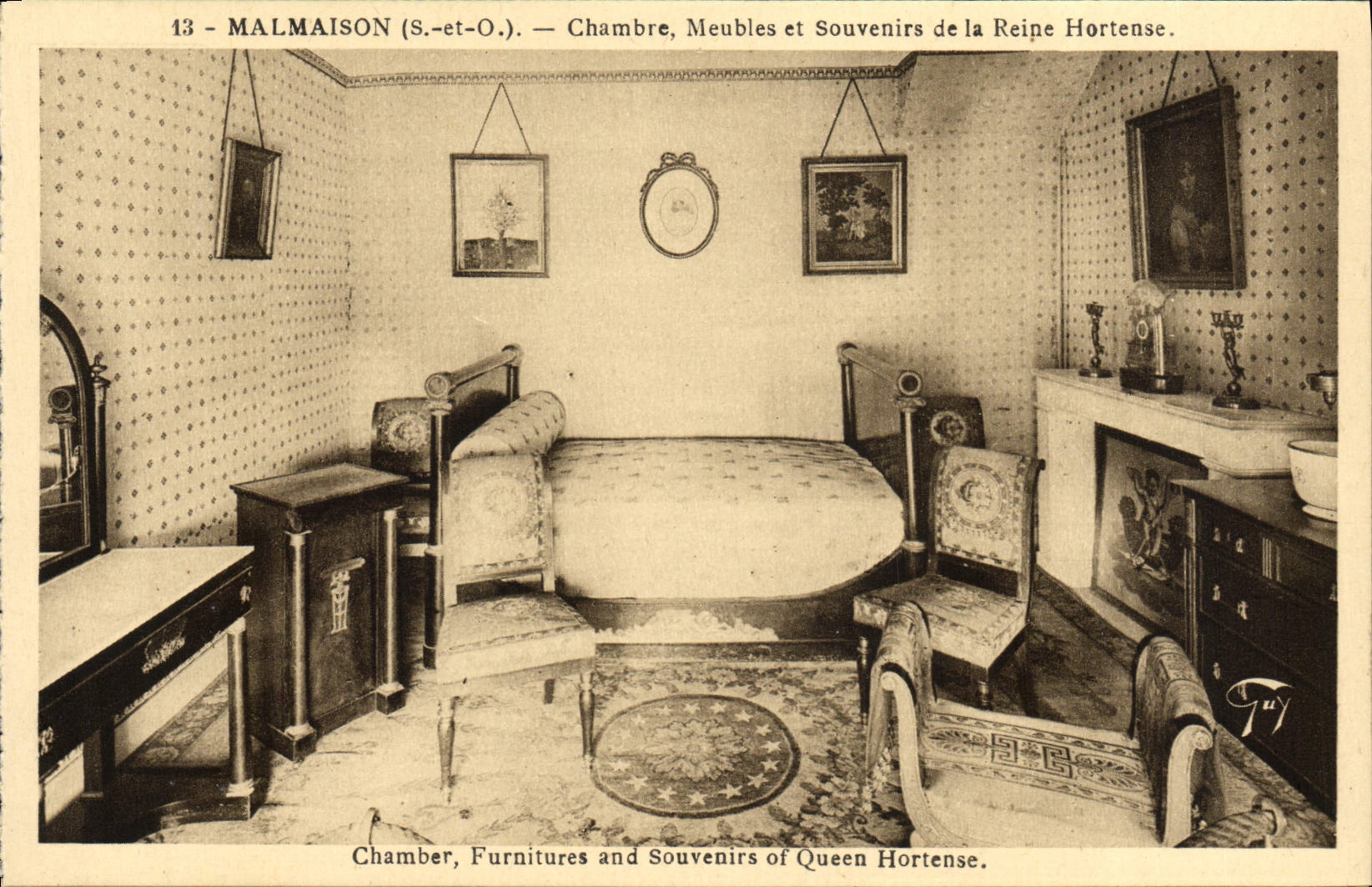 VINTAGE POSTCARD Malmaison Chmabre Pieces of furniture and Souvenirs of the Hortense Queen