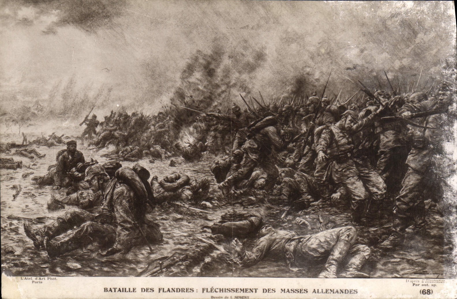 VINTAGE POSTCARD Battle of Flandres Decline in the German Masses Militaria