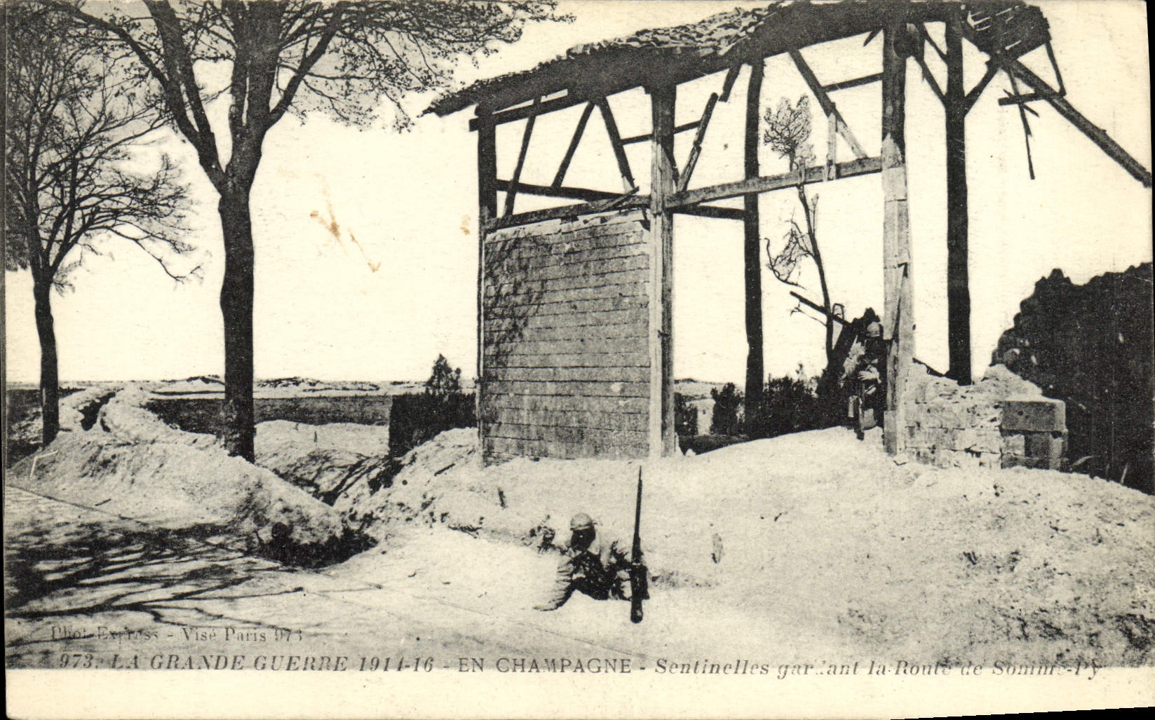 VINTAGE POSTCARD the Champagne Sentinels Great War keeping the road of Soninre