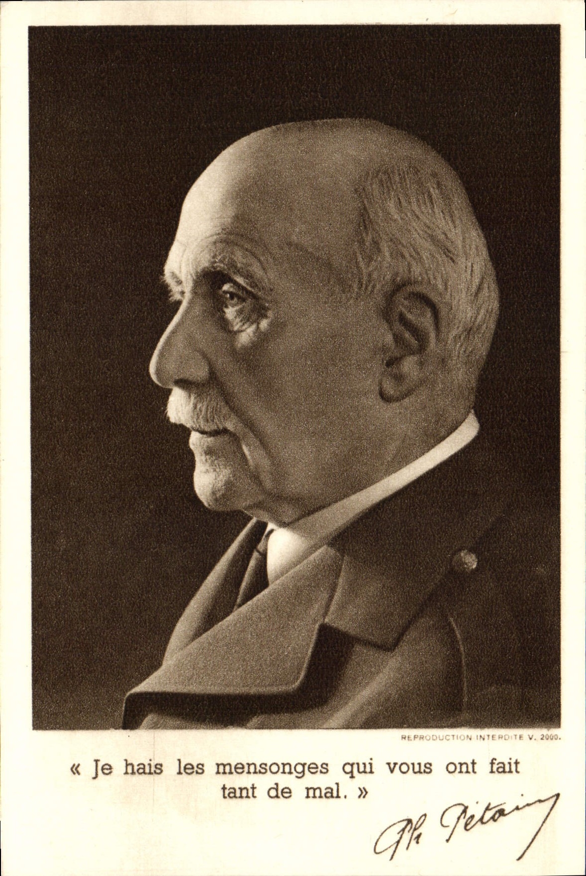 VINTAGE POSTCARD I hate the mensoges which did such an amount of evil Petain to you