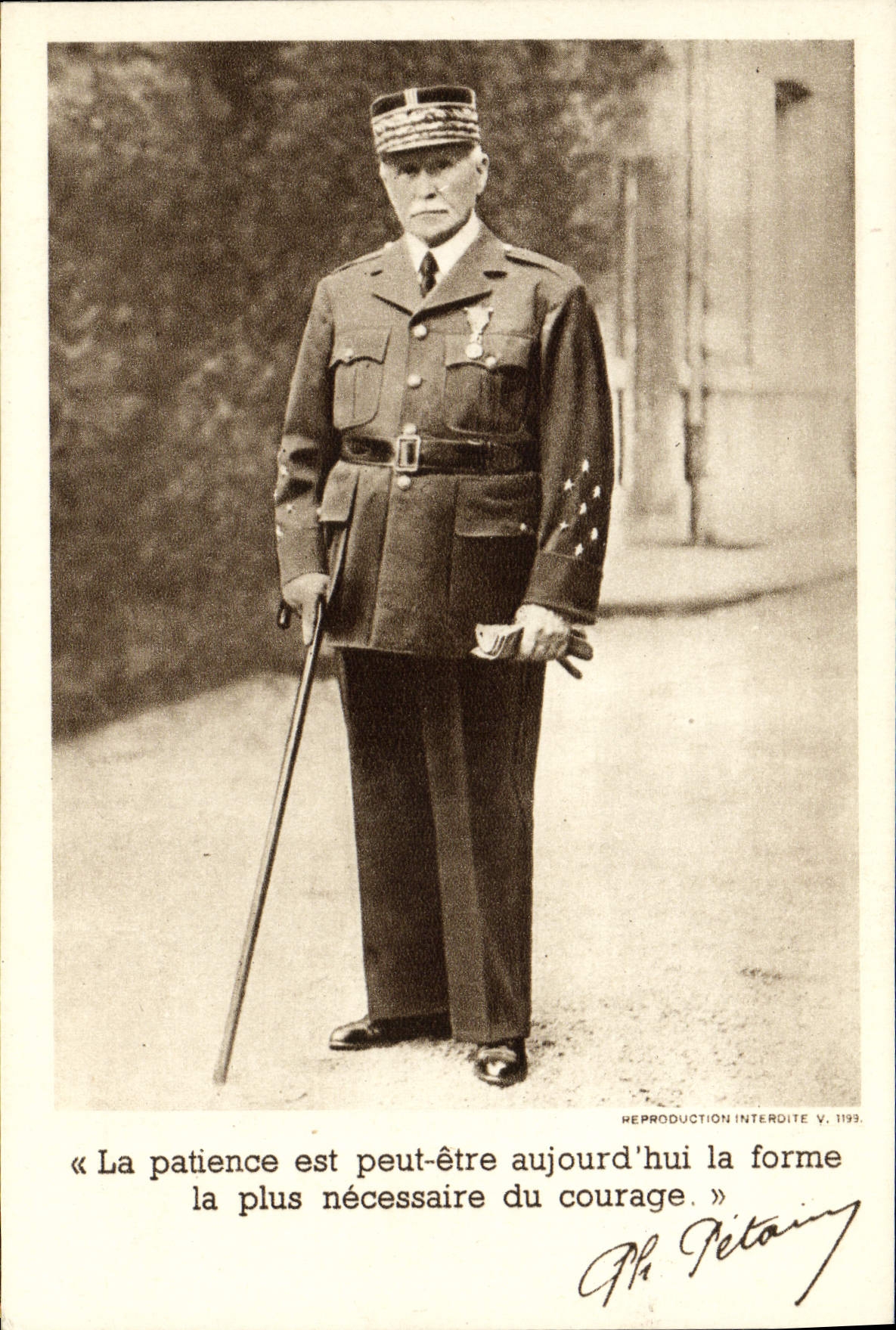 VINTAGE POSTCARD patience east can etrue today the most necessary form of Petain courage