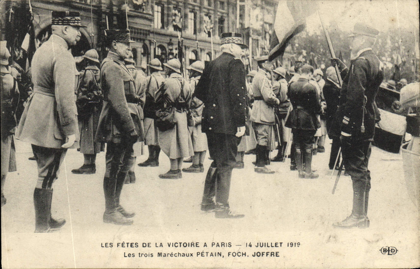 VINTAGE POSTCARD the Festivals of the Victoire has Paris July 14th, 1919 Marechaux Petain Foch Joffre