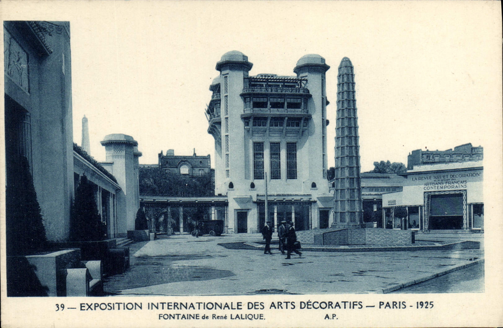 POSTAL Intermationlae justo de la VENDIMIA de la fuente decorativa de París de los artes de Rene Lalique