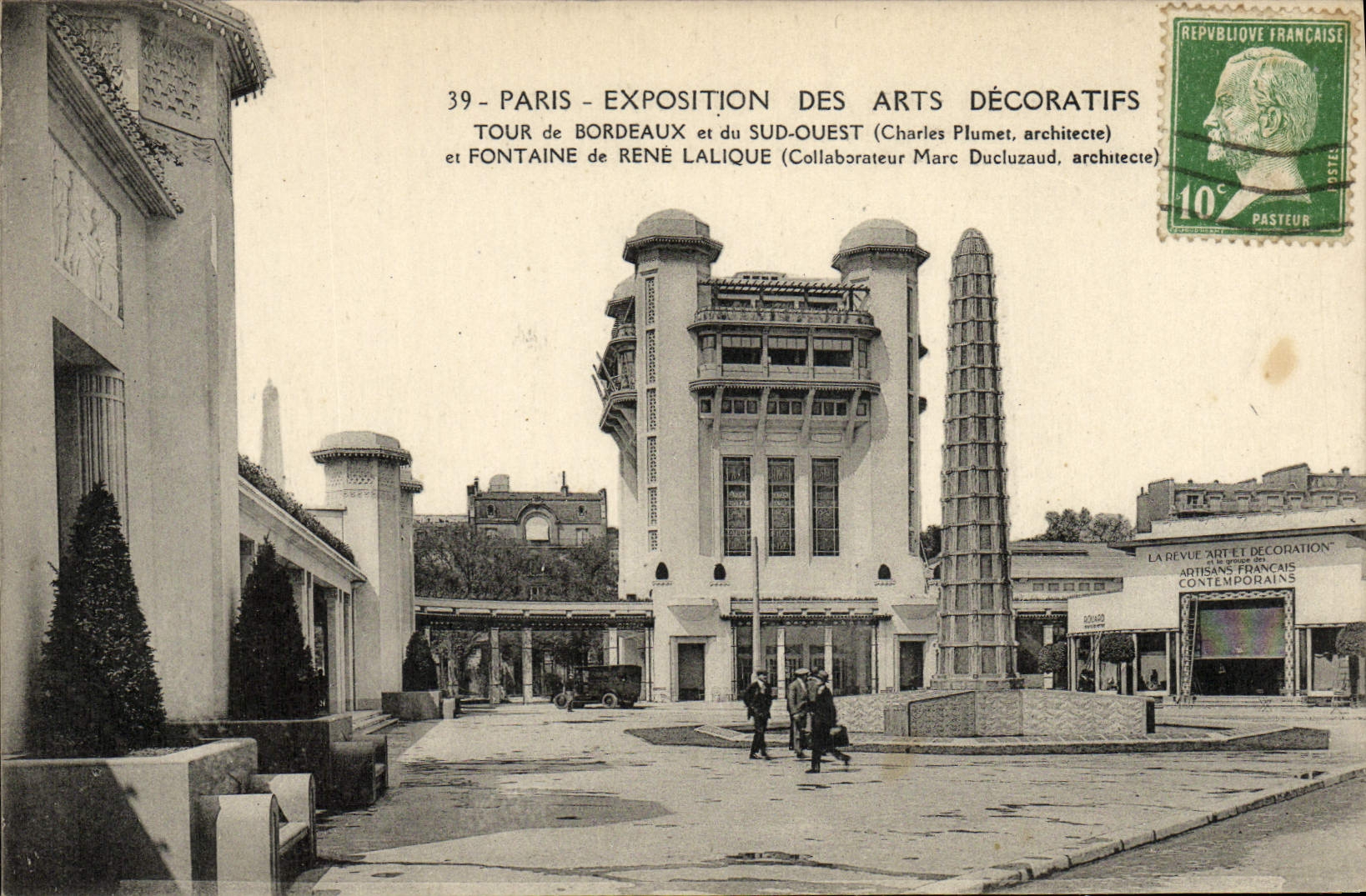 POSTAL París Intermationlae justo de la VENDIMIA de la vuelta decorativa de los artes de la fuente Rene Lalique de Burdeos
