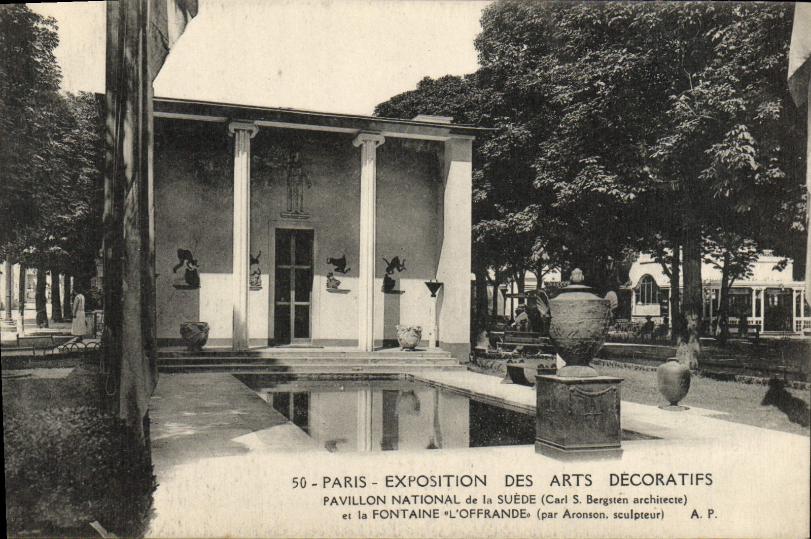CPA Paris Exposition des Arts Decoratifs Pavillon national de la Suede et fontaine l'Offrande 