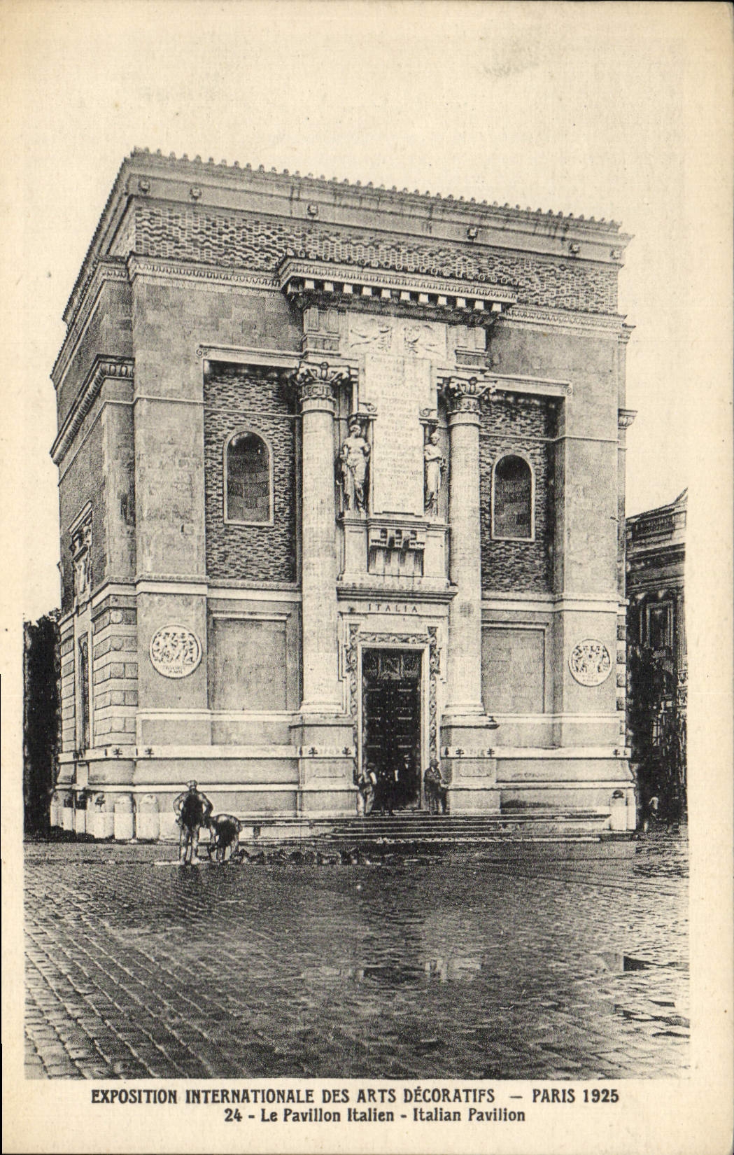 Exposición internacional de la POSTAL de la VENDIMIA de los artes decorativos París la casa italiana