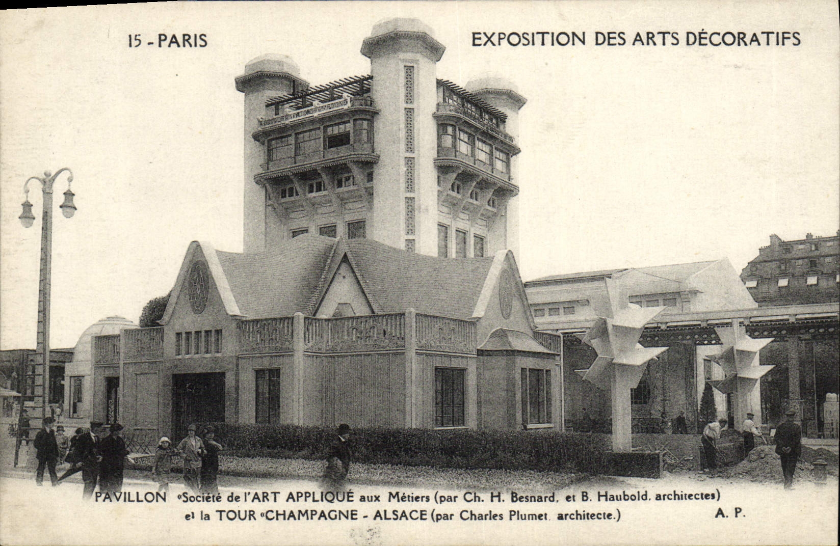 CPA Paris Exposition des Arts Decoratifs Pavillon Societe de l'Art Applique Tour Champagne Alsace