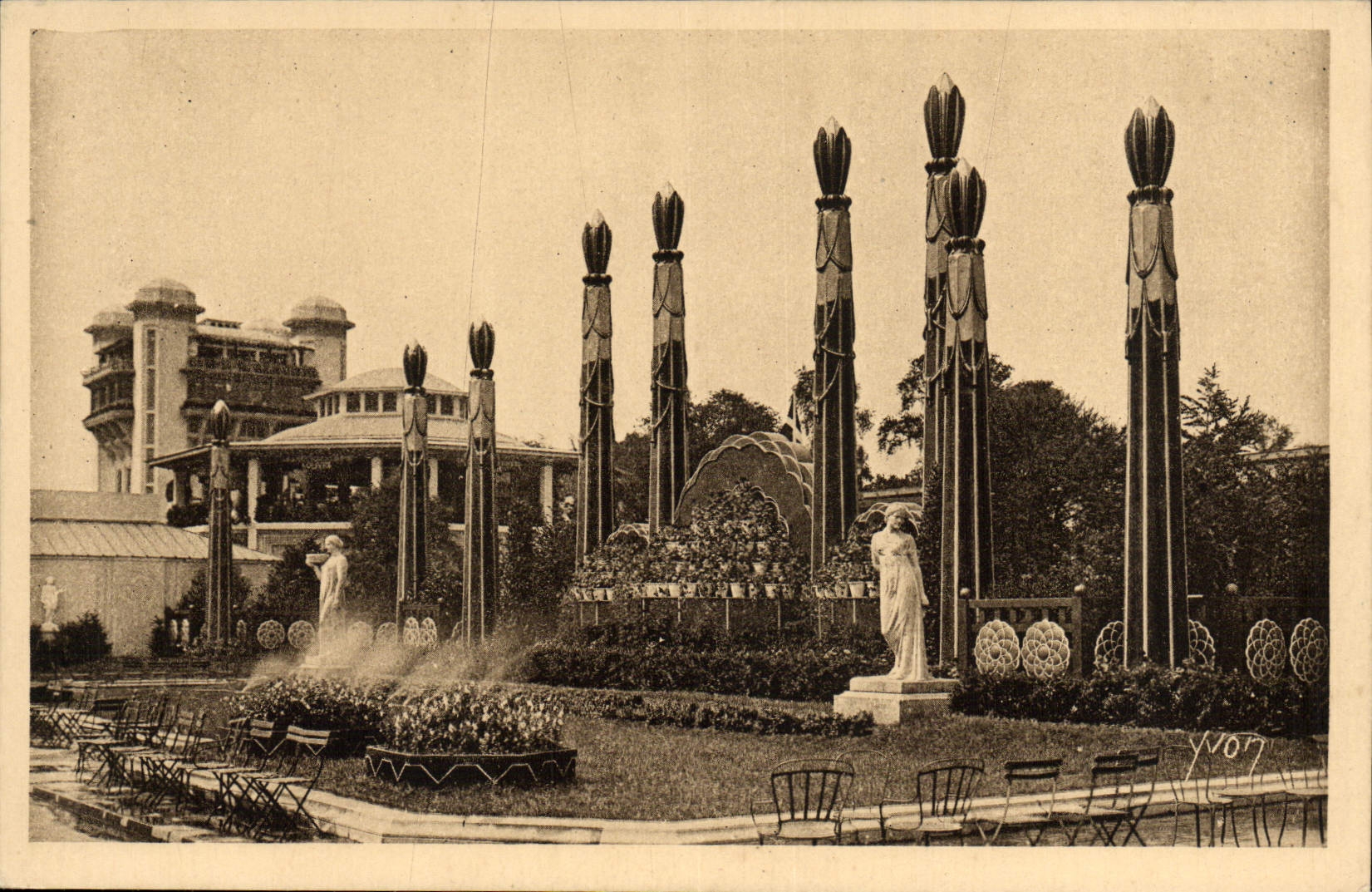 Exposición internacional de la POSTAL de la VENDIMIA de los artes decorativos decoración floral y arquitectónica de París de la explanada Invalids de los jardines