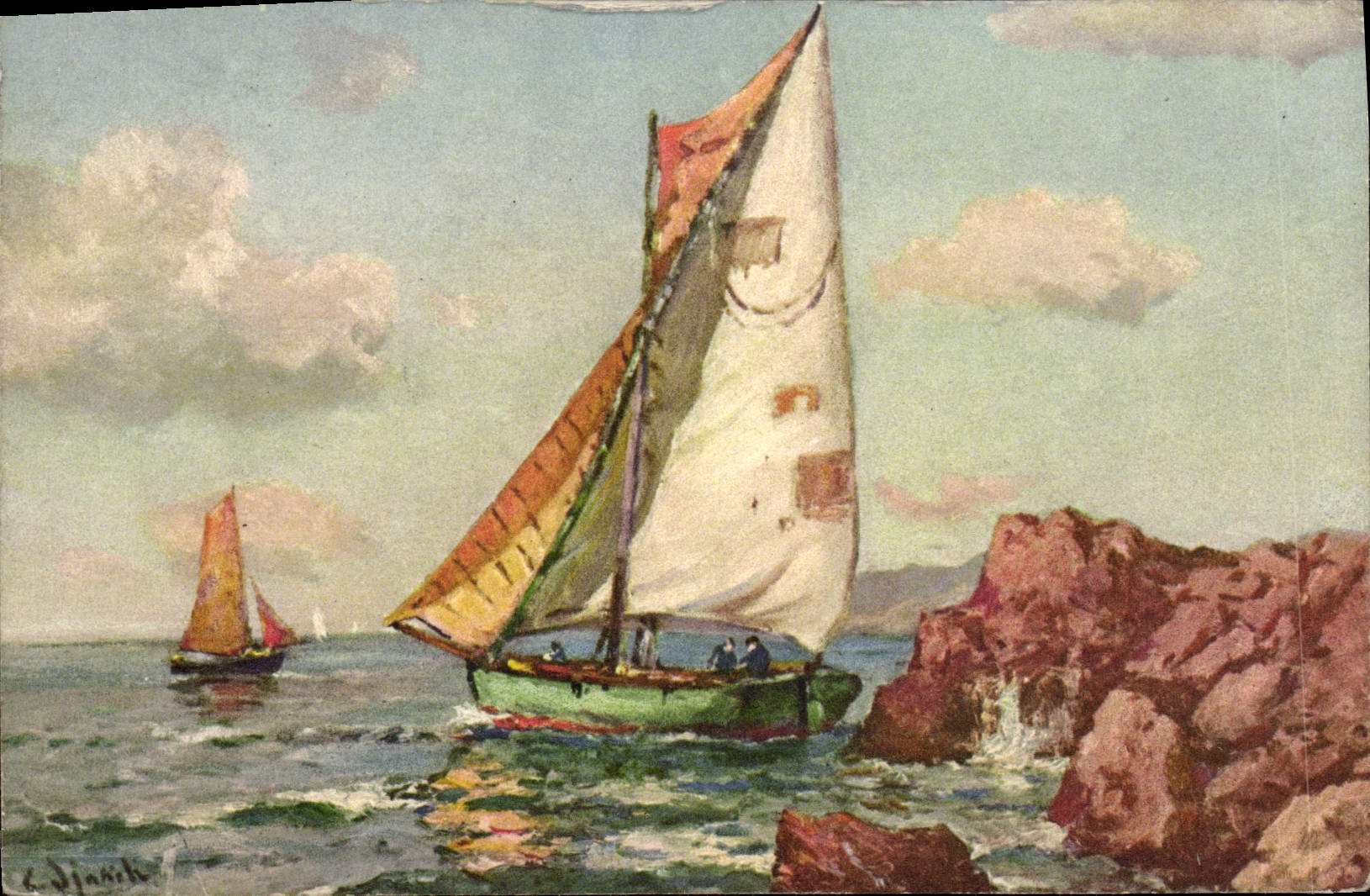 VINTAGE POSTCARD Boats of the Mediterranean Boats