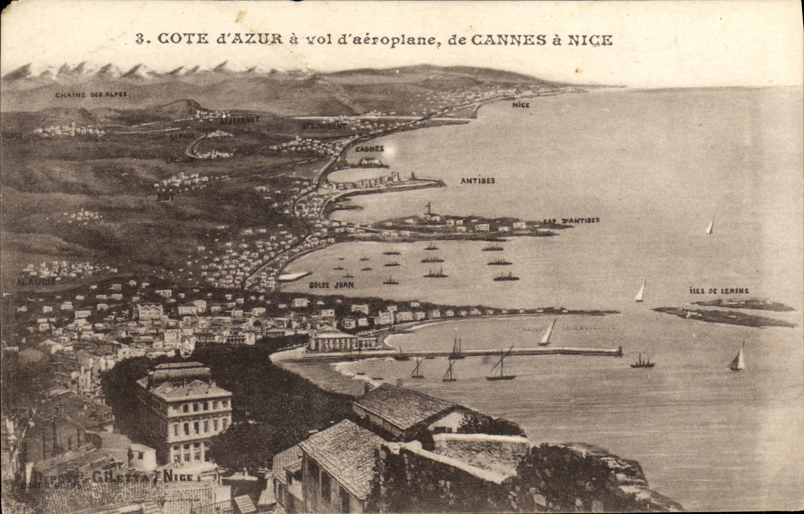 CPA Niice Cote D'Azur a Vol D'aeroplane de Cannes