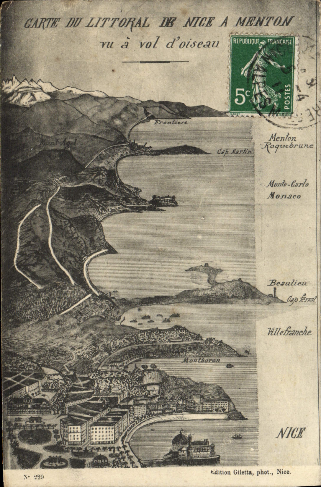 CPA Carte Du Littoral De Nice A Menton