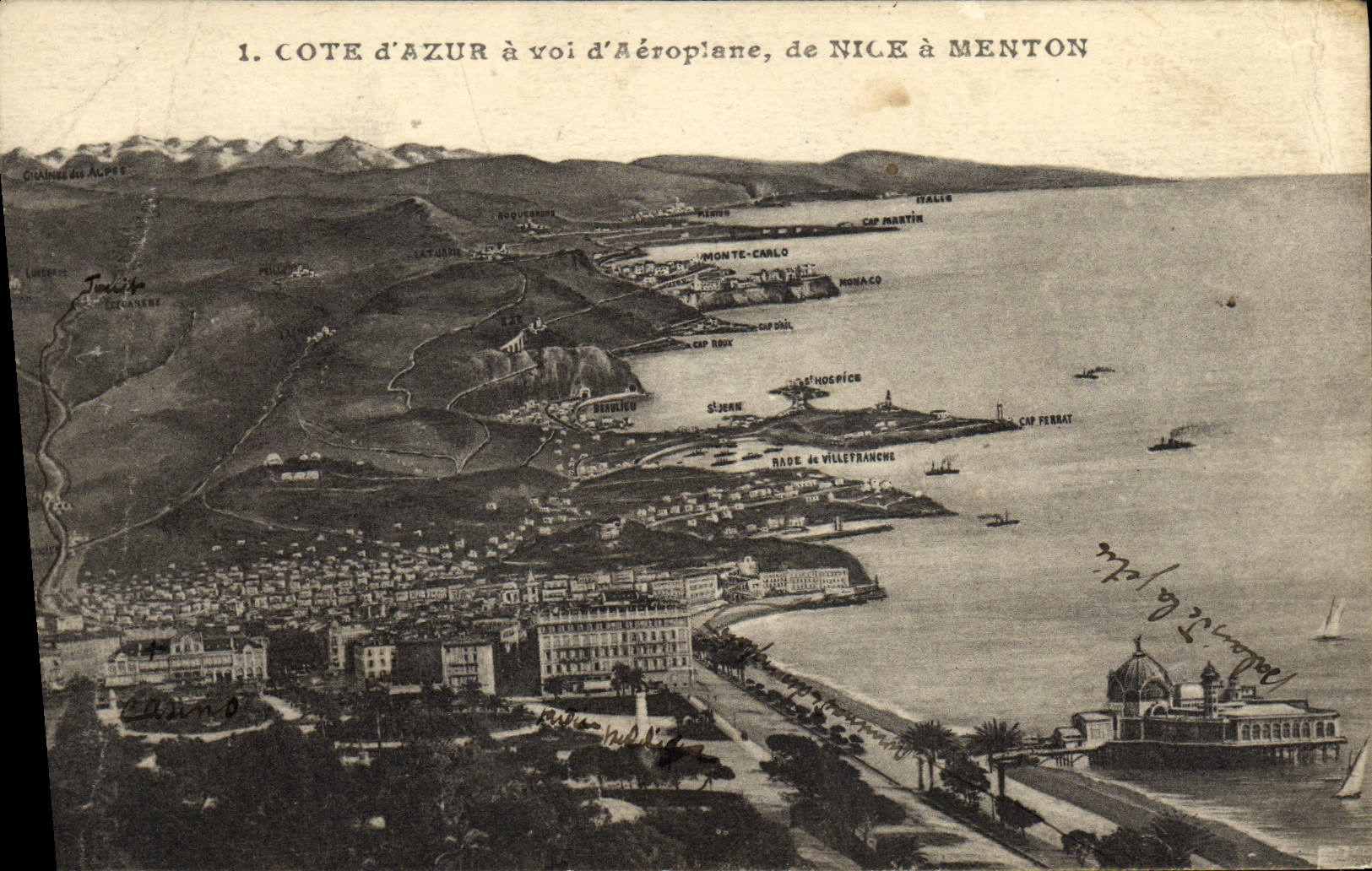 La POSTAL de la VENDIMIA que la dimensión del azul tiene vol. del aeroplano de Niza tiene Menton