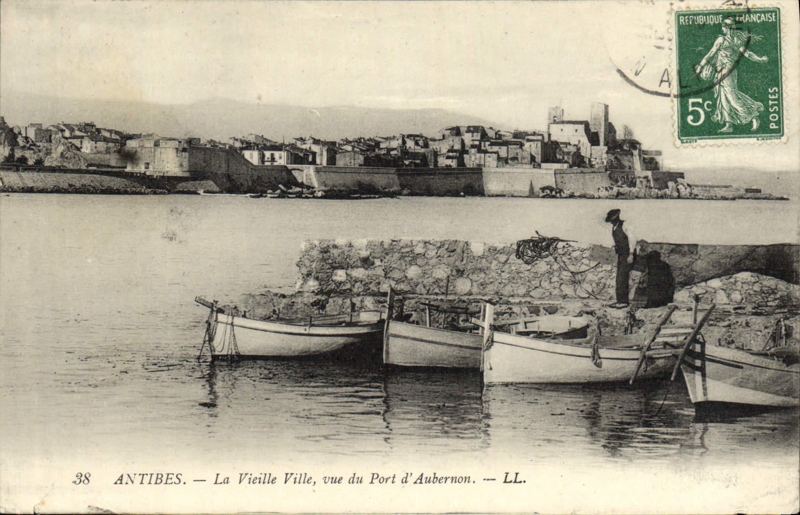 VINTAGE POSTCARD Antibes the Old city Seen of the Port of Aubernon