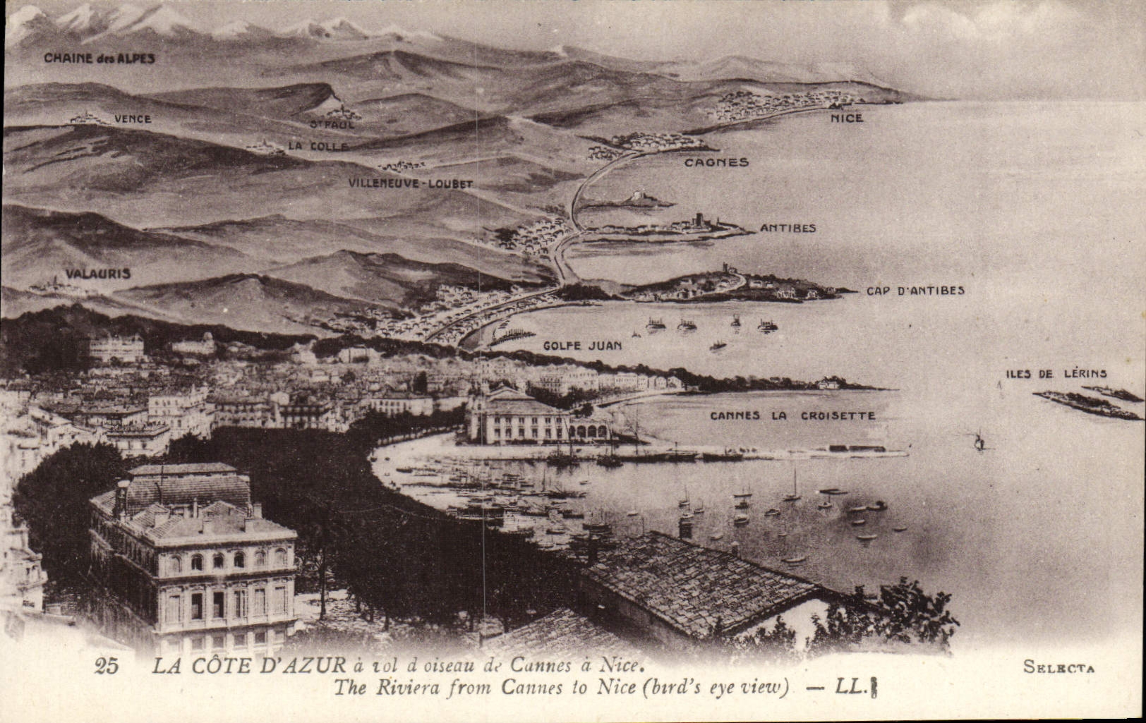 VINTAGE POSTCARD Cannes as the crow flies
