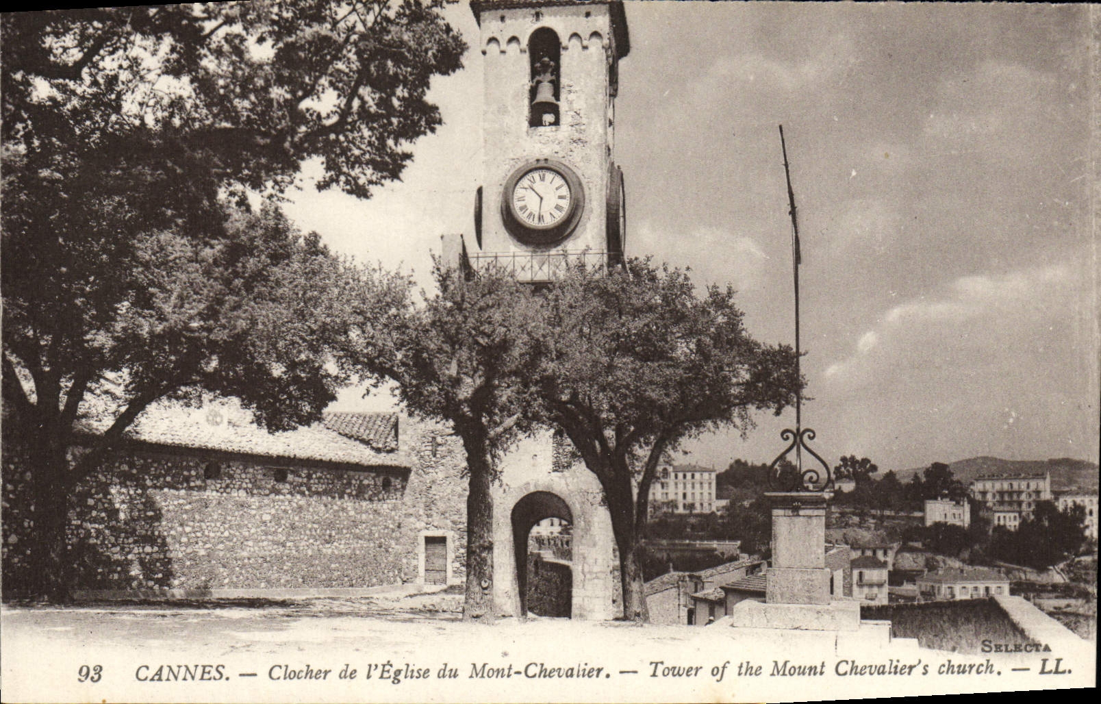 VINTAGE POSTCARD Cannes Bell-tower of the Church of the Cheralier Mount