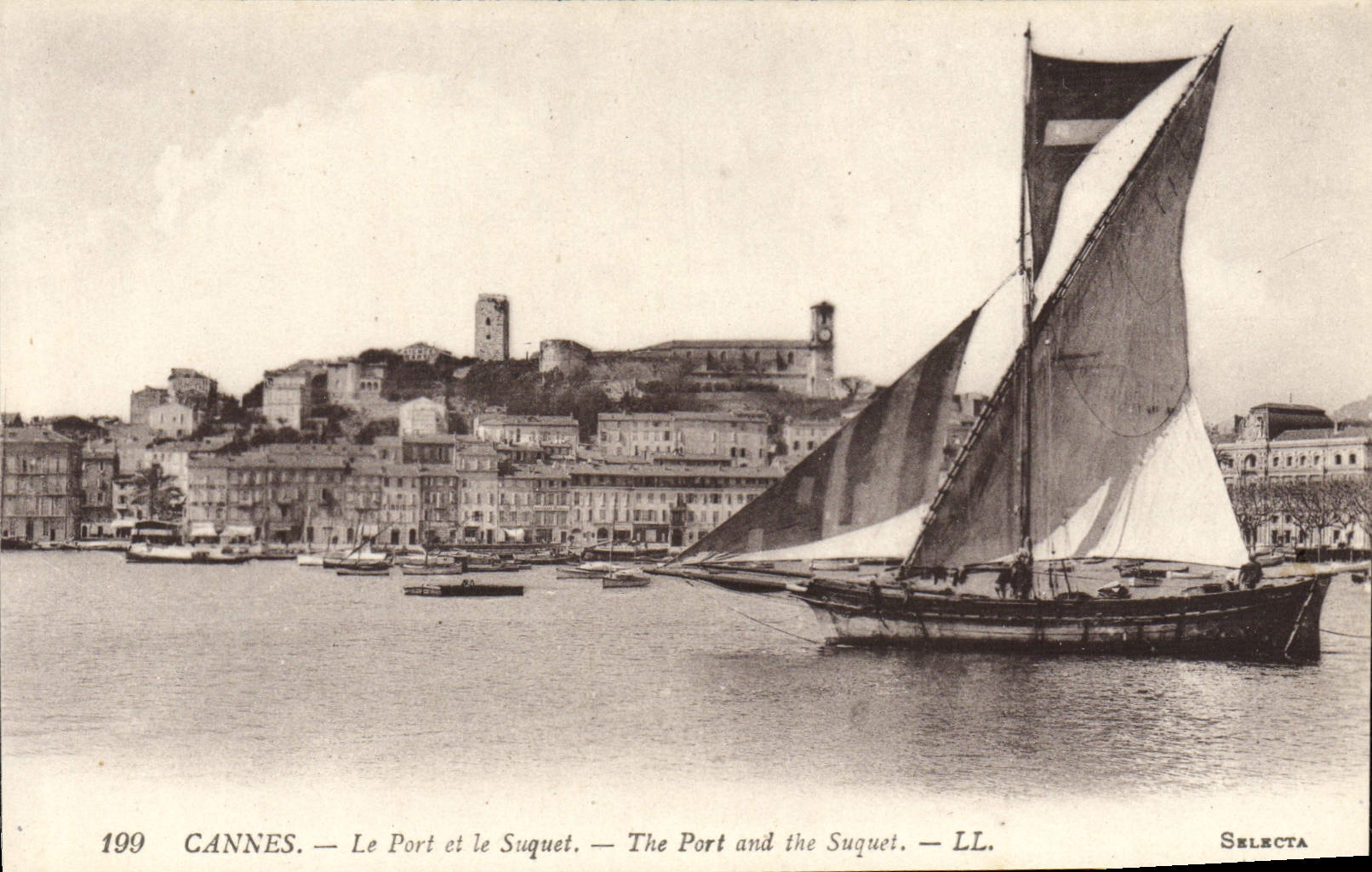 VINTAGE POSTCARD Cannes the Port and Suquet Boat