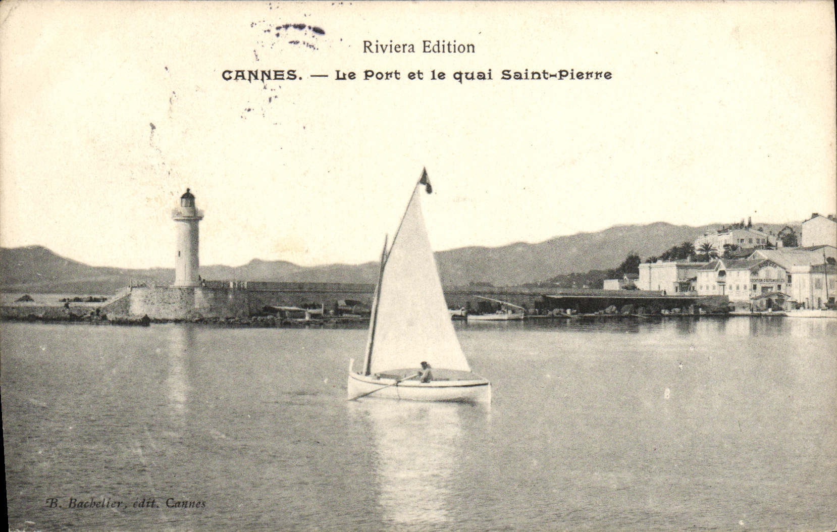 VINTAGE POSTCARD Cannes the Port and the Quay Saint Pierre Boat Lighthouse