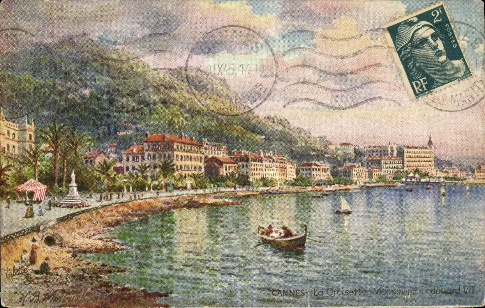 VINTAGE POSTCARD Cannes the Small cross Monument of Edouard VII