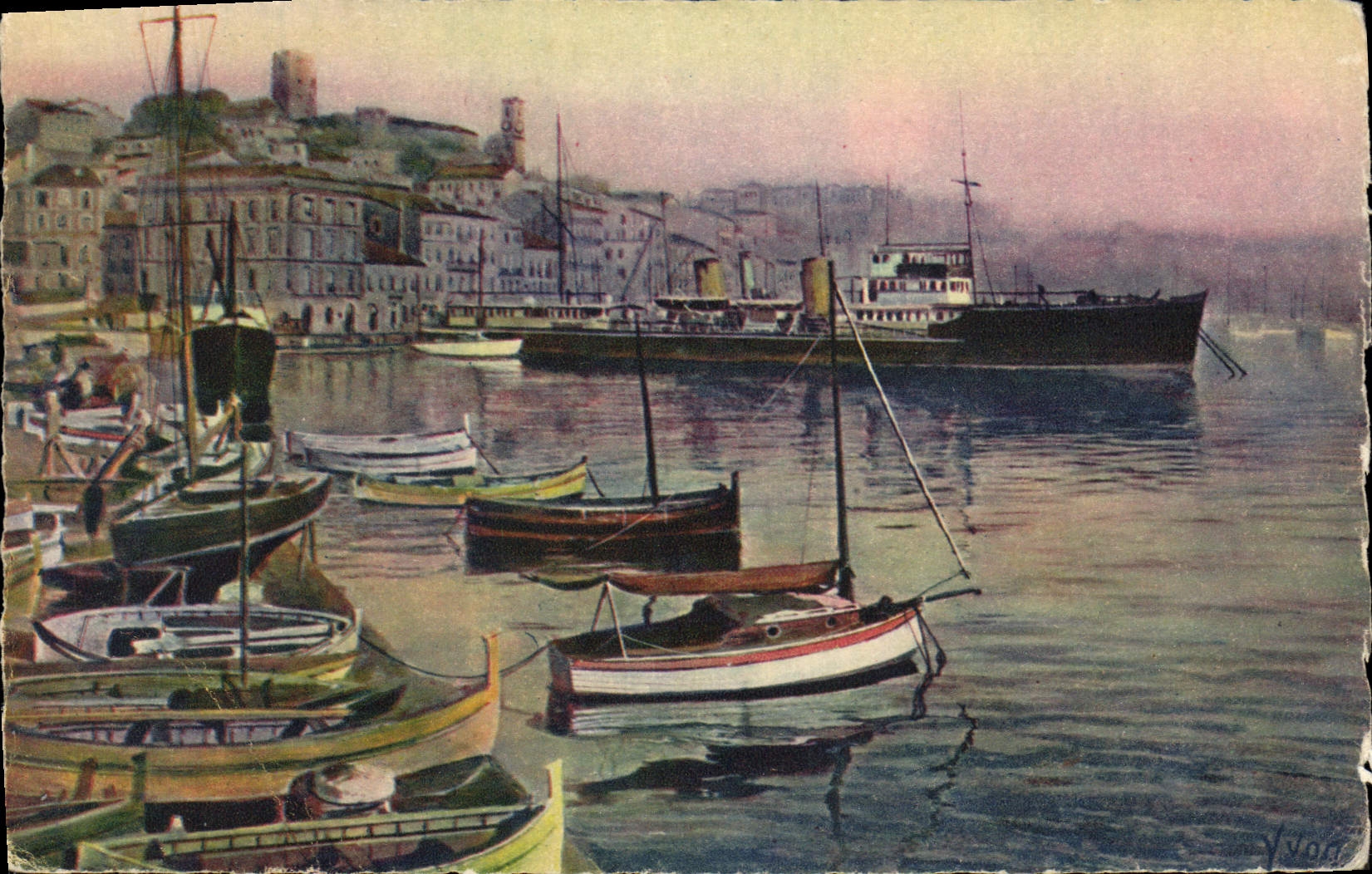 CPA Cannes Le Port et le Mont Chevalier Bateau