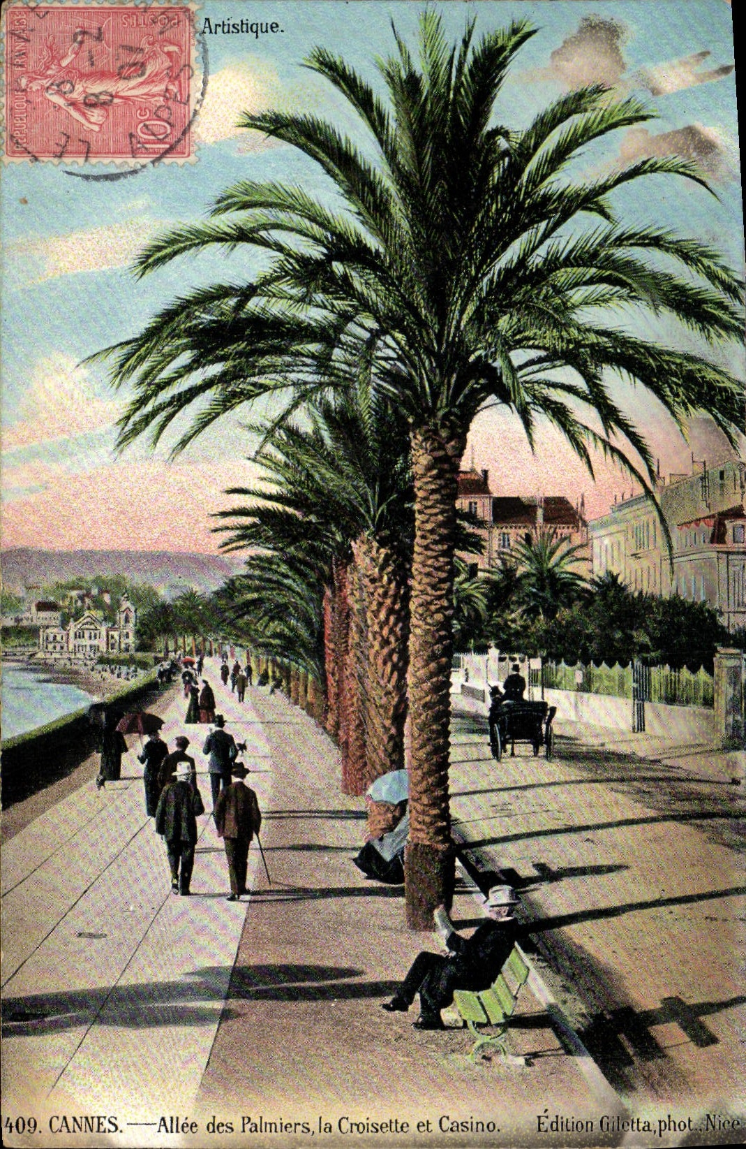 VINTAGE POSTCARD Cannes Gone of the Palm trees the Small cross