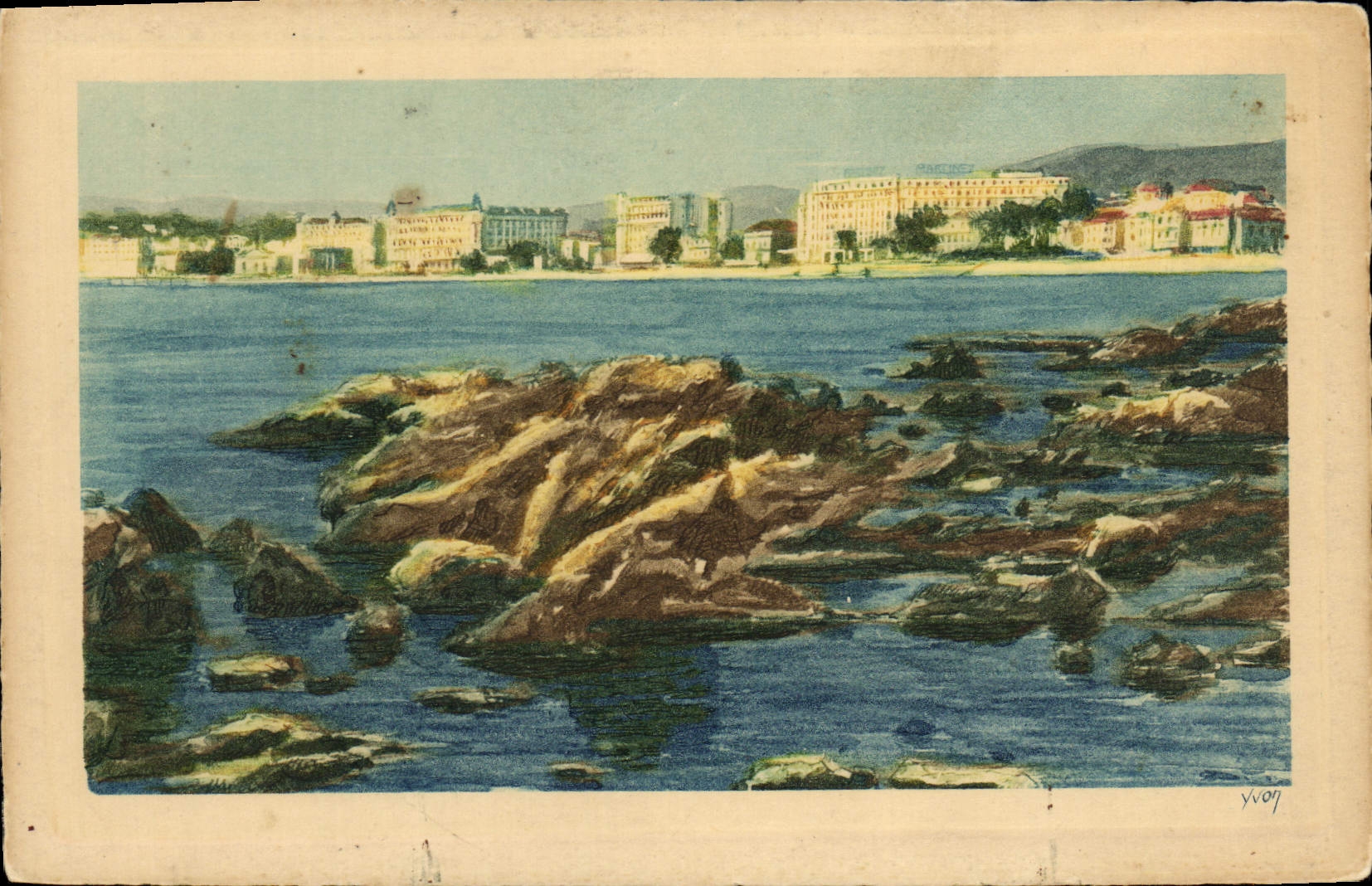 VINTAGE POSTCARD Cannes large hotels