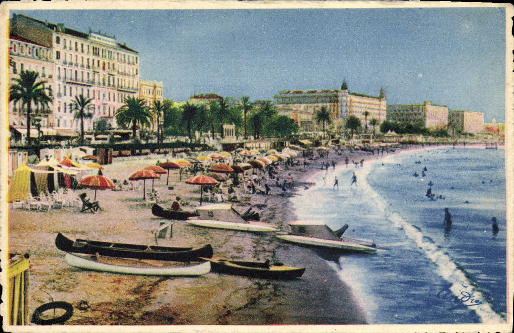 VINTAGE POSTCARD Cannes the Beach and Large Hotels
