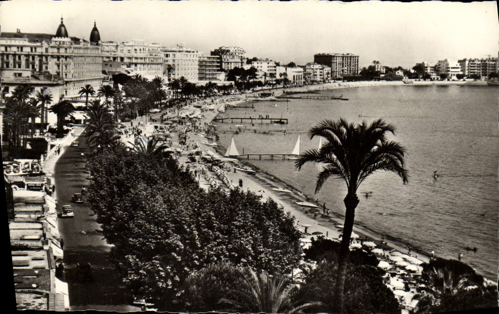 VINTAGE POSTCARD Cannes Large Hotels the Small cross and the Beach