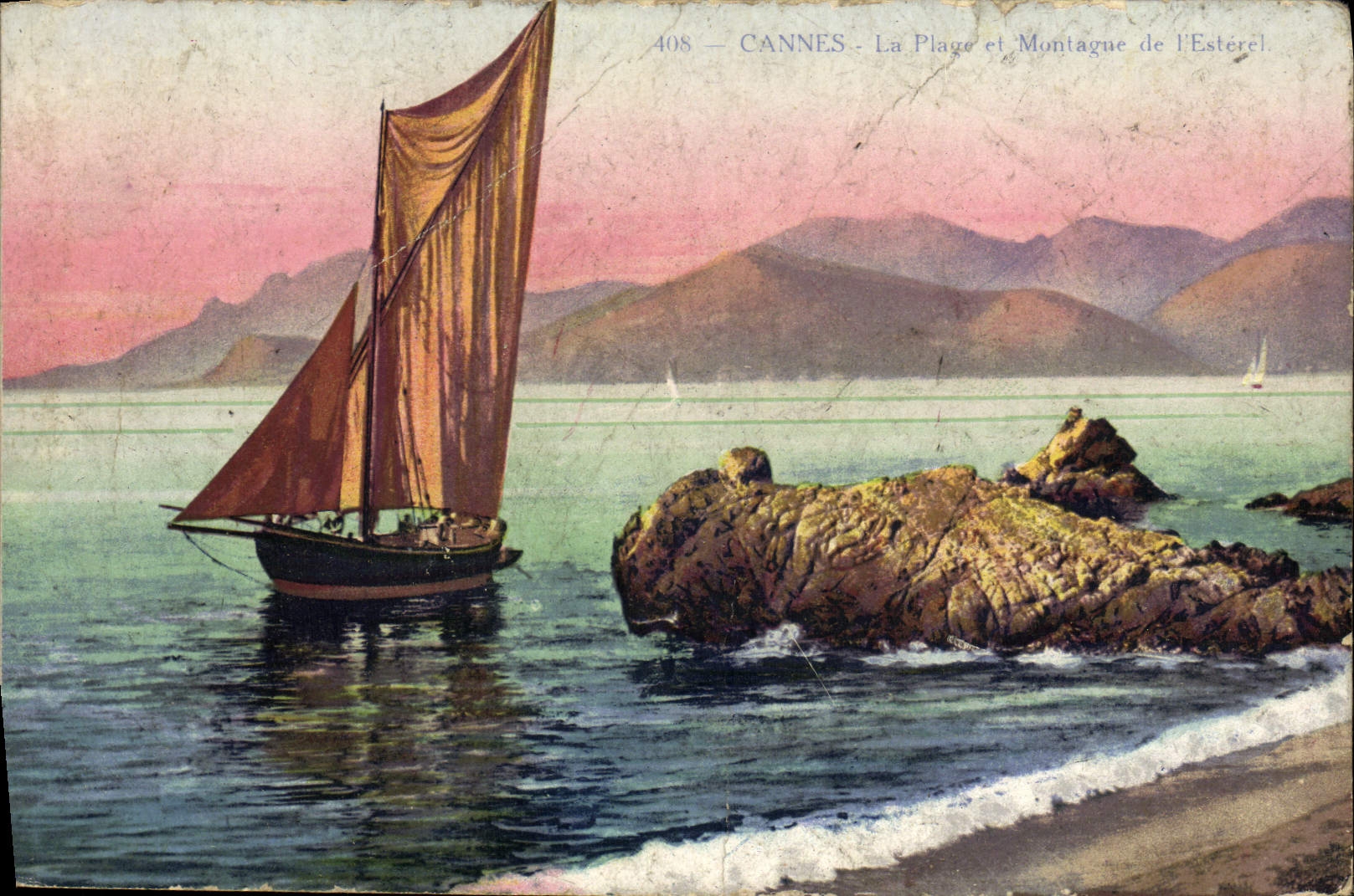 VINTAGE POSTCARD Cannes the Beach and Montague of the East