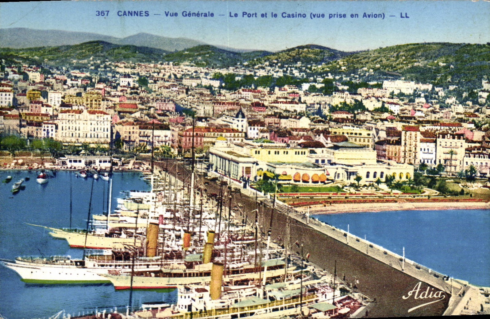 VINTAGE POSTCARD Cannes View the Port and the Casino Seen from in the Plane Boats
